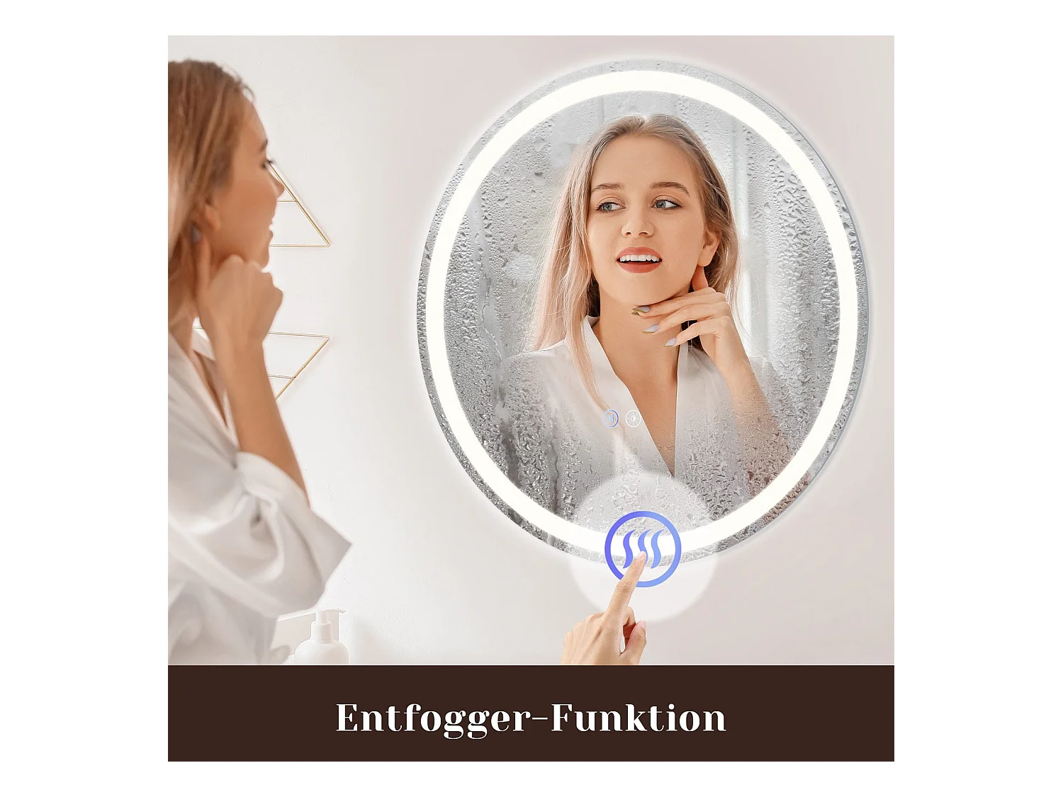 NETTLIFE Miroir lumineux salle de bain - Rund 50 cm LED, Wandgemälde, taktile Unterbrechung, antibuée, IP44, einstellbar 3000K-6500K