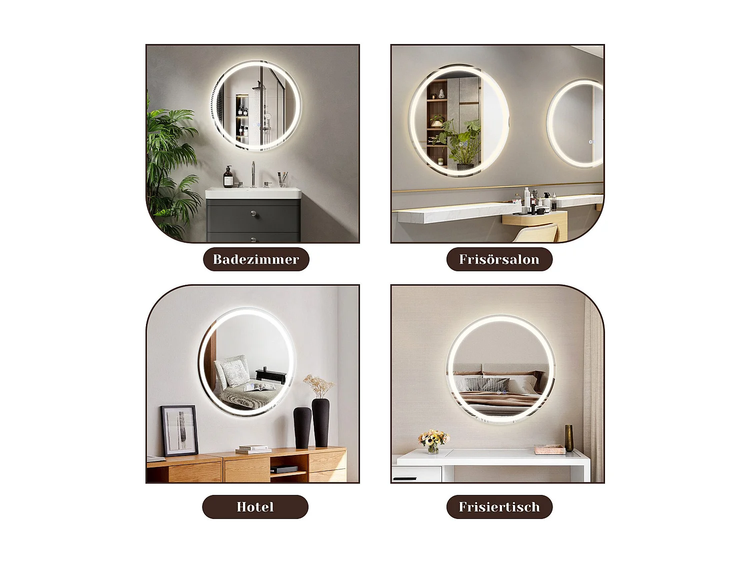 NETTLIFE Miroir lumineux salle de bain - Rund 50 cm LED, Wandgemälde, taktile Unterbrechung, antibuée, IP44, einstellbar 3000K-6500K
