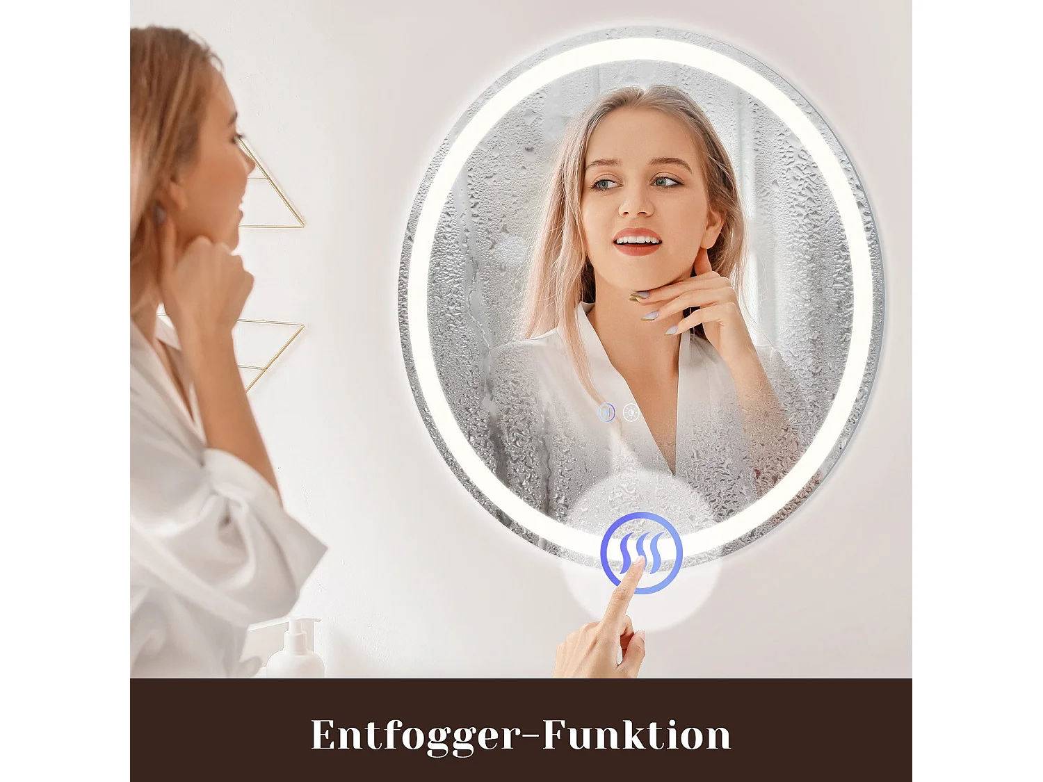 NETTLIFE Miroir lumineux salle de bain - Rond 50 cm LED, muurschildering, tactiele onderbreker, antibuée, IP44, regelbaar 3000K-6500K