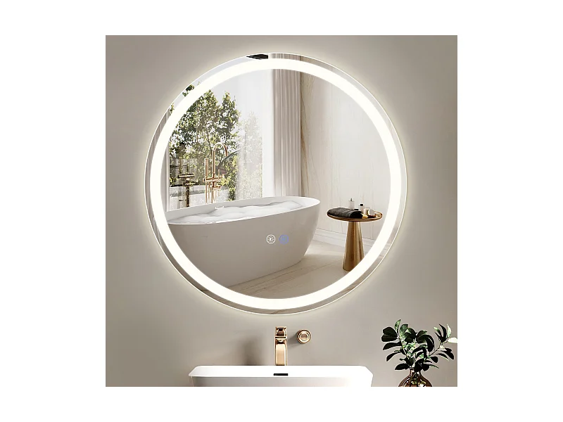 NETTLIFE Miroir lumineux salle de bain - Rund 60 cm LED, Wandgemälde, taktile Unterbrechung, antibuée, IP44, einstellbar 3000K-6500K