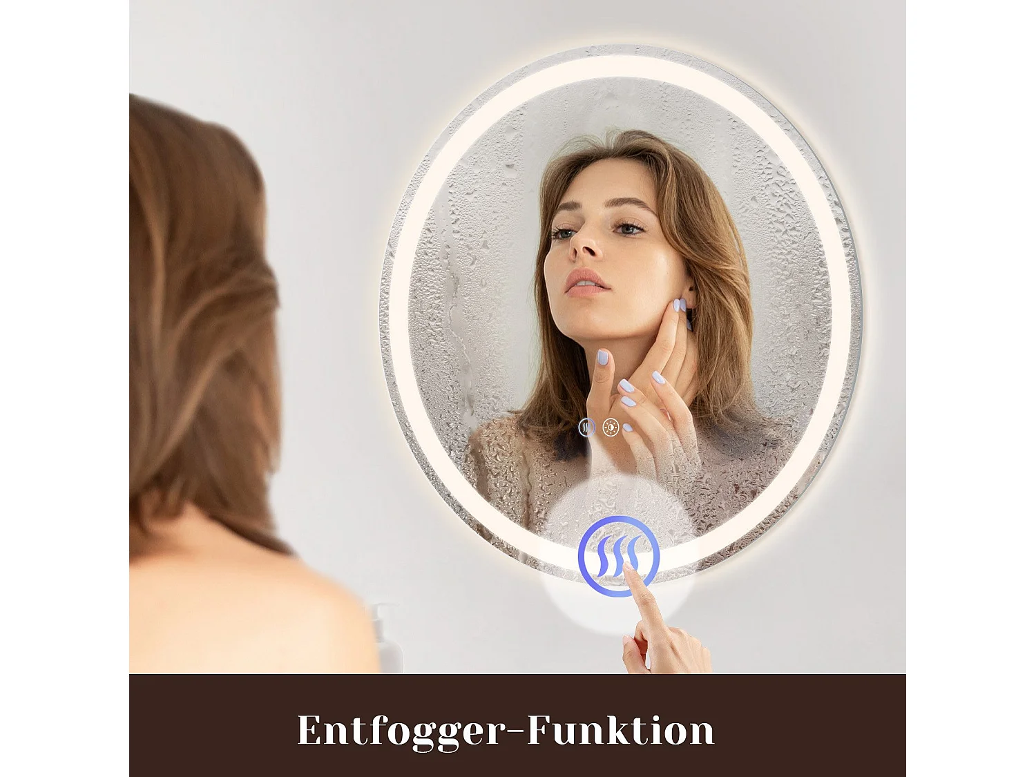 NETTLIFE Miroir lumineux salle de bain - Rond 60 cm LED, mural, interrupteur tactile, antibuée, IP44, réglable 3000K-6500K