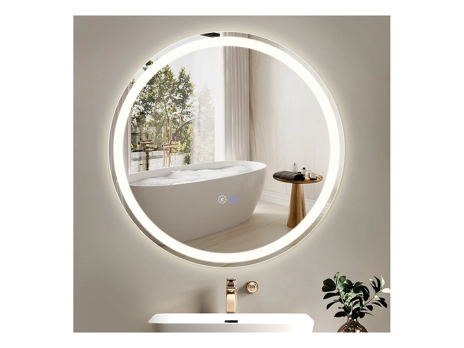 NETTLIFE Miroir lumineux salle de bain - Rond 60 cm LED, mural, interrupteur tactile, antibuée, IP44, réglable 3000K-6500K