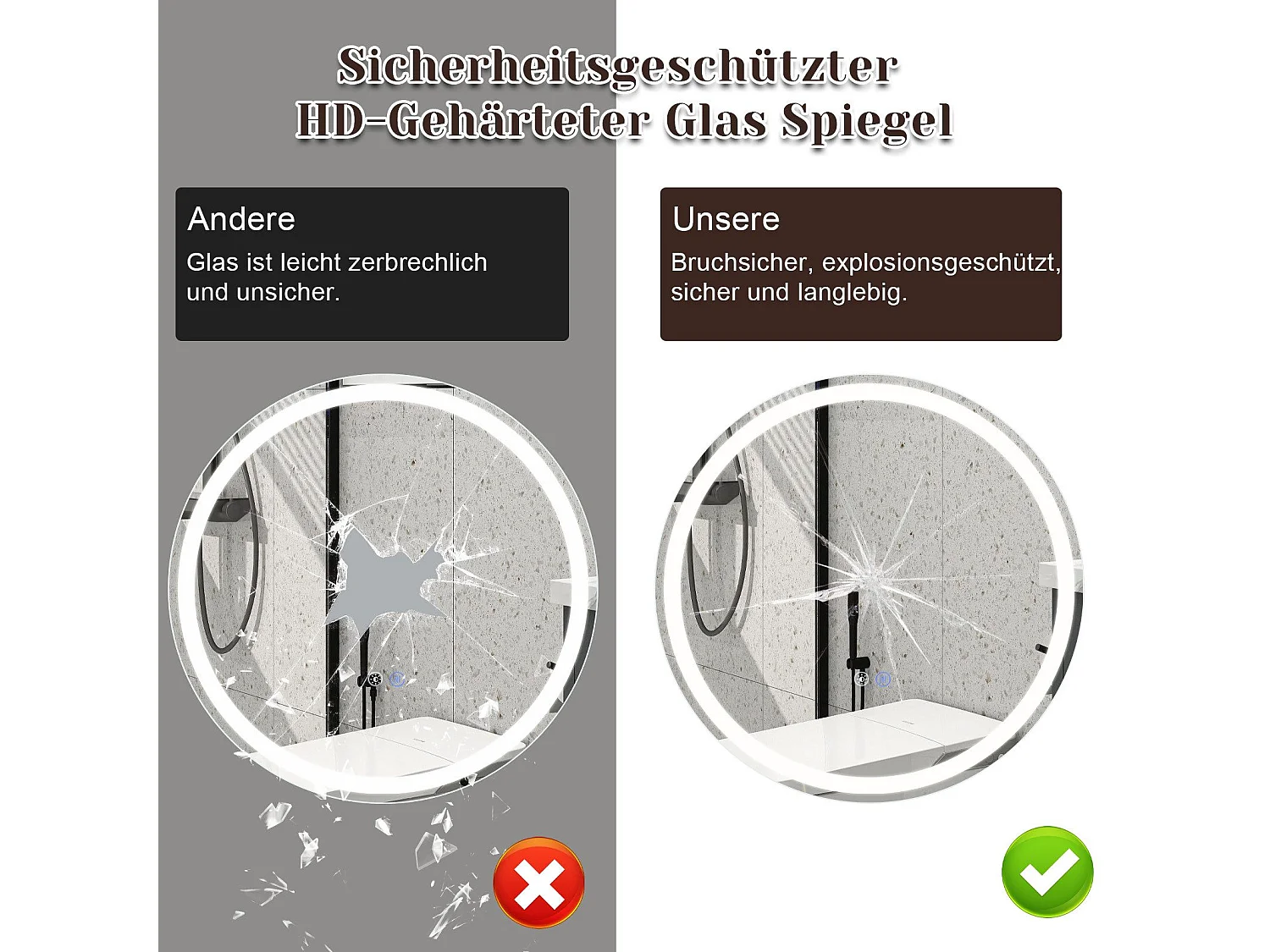 NETTLIFE Miroir lumineux salle de bain - Rond 60 cm LED, mural, interrupteur tactile, antibuée, IP44, réglable 3000K-6500K