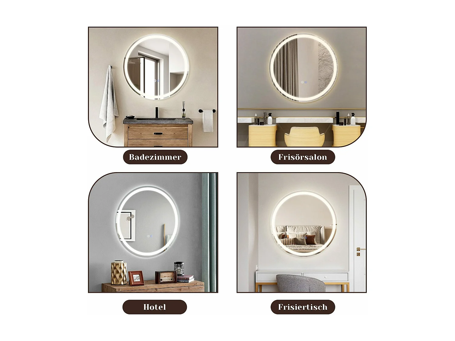 NETTLIFE Miroir lumineux salle de bain - Rond 60 cm LED, mural, interrupteur tactile, antibuée, IP44, réglable 3000K-6500K