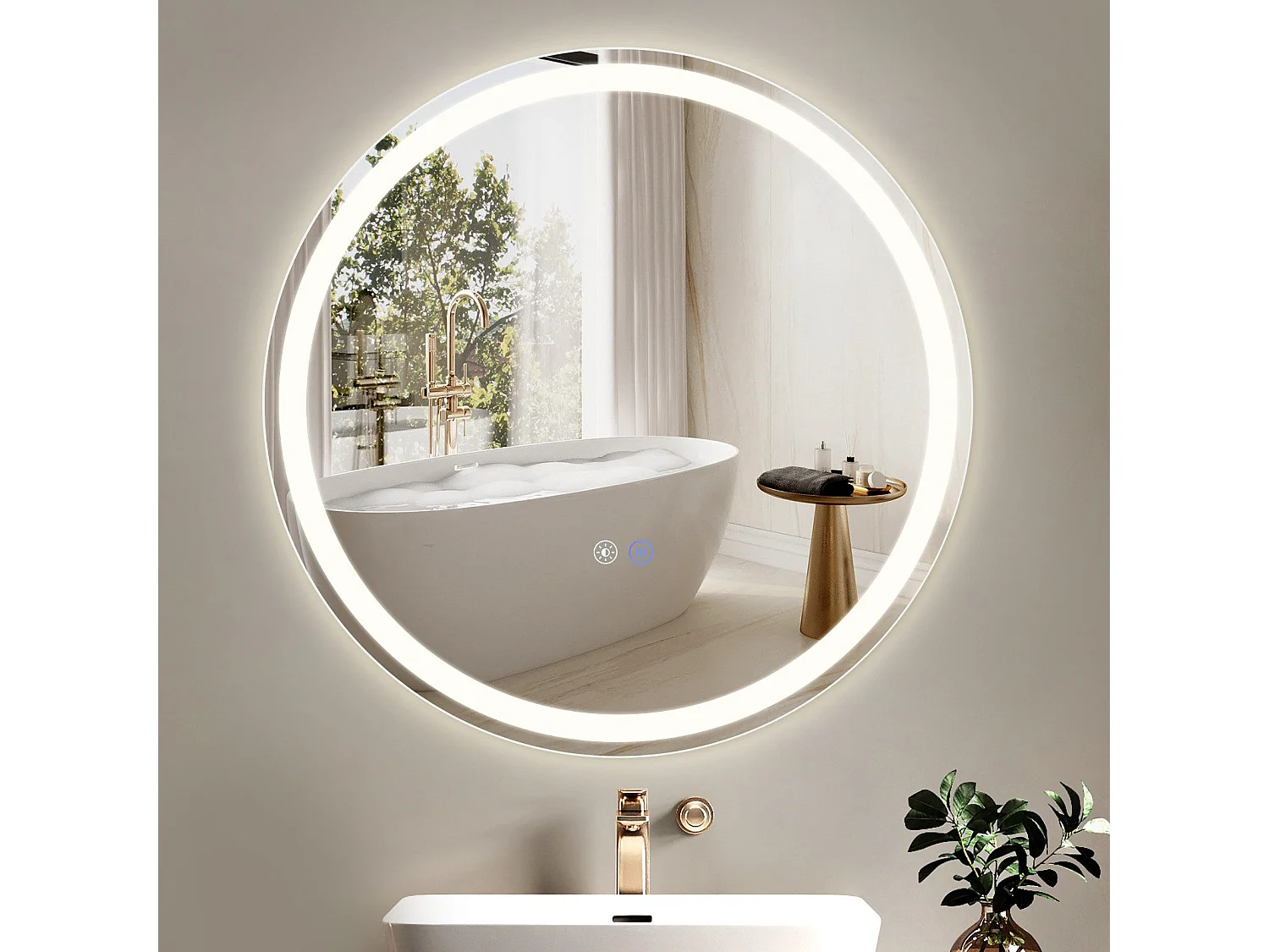 NETTLIFE Miroir lumineux salle de bain - Rond 60 cm LED, mural, interrupteur tactile, antibuée, IP44, réglable 3000K-6500K