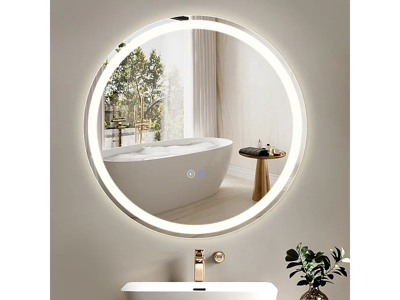 NETTLIFE Miroir lumineux salle de bain - Rond 60 cm LED, mural, interrupteur tactile, antibuée, IP44, réglable 3000K-6500K