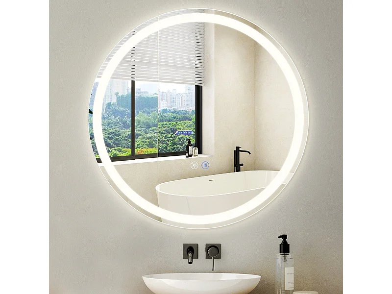 NETTLIFE Miroir lumineux salle de bain - Rund 70 cm LED, Wandgemälde, taktile Unterbrechung, antibuée, IP44, einstellbar 3000K-6500K