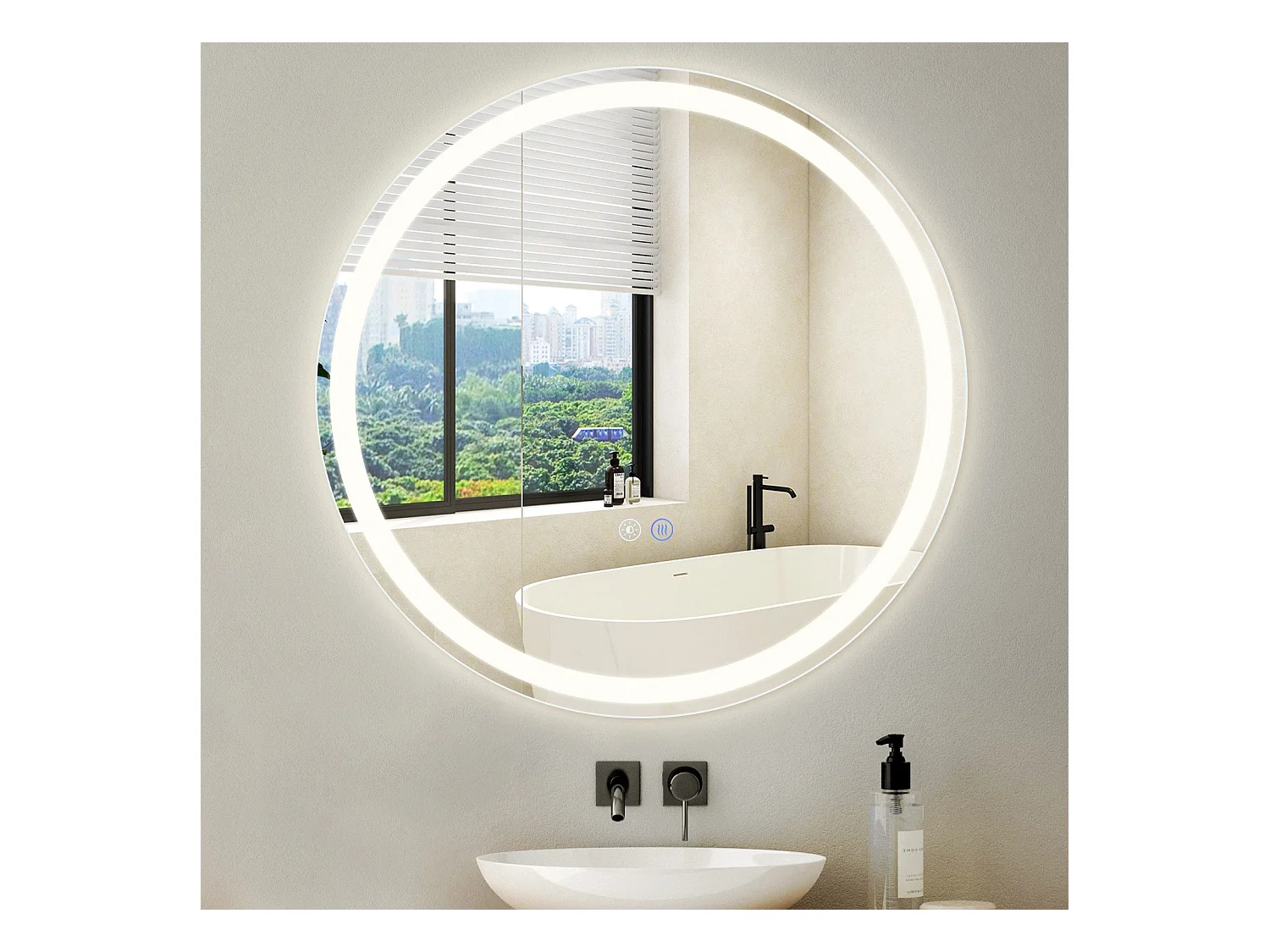 NETTLIFE Miroir lumineux salle de bain - Rund 70 cm LED, Wandgemälde, taktile Unterbrechung, antibuée, IP44, einstellbar 3000K-6500K