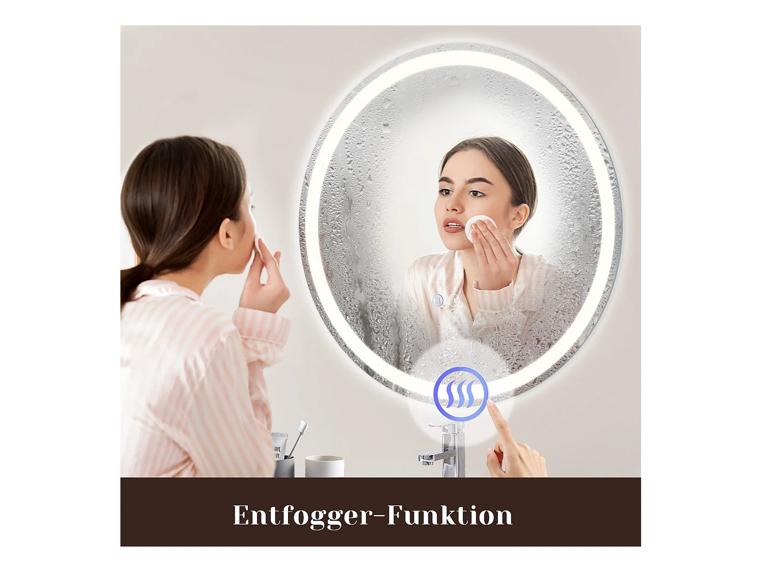 NETTLIFE Miroir lumineux salle de bain - Rund 70 cm LED, Wandgemälde, taktile Unterbrechung, antibuée, IP44, einstellbar 3000K-6500K