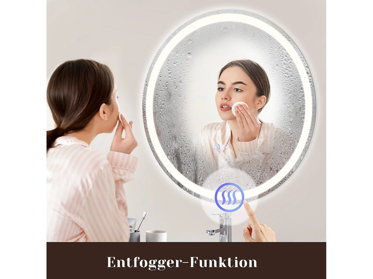 NETTLIFE Miroir lumineux salle de bain - Rond 70 cm LED, muurschildering, tactiele onderbreker, antibuée, IP44, regelbaar 3000K-6500K