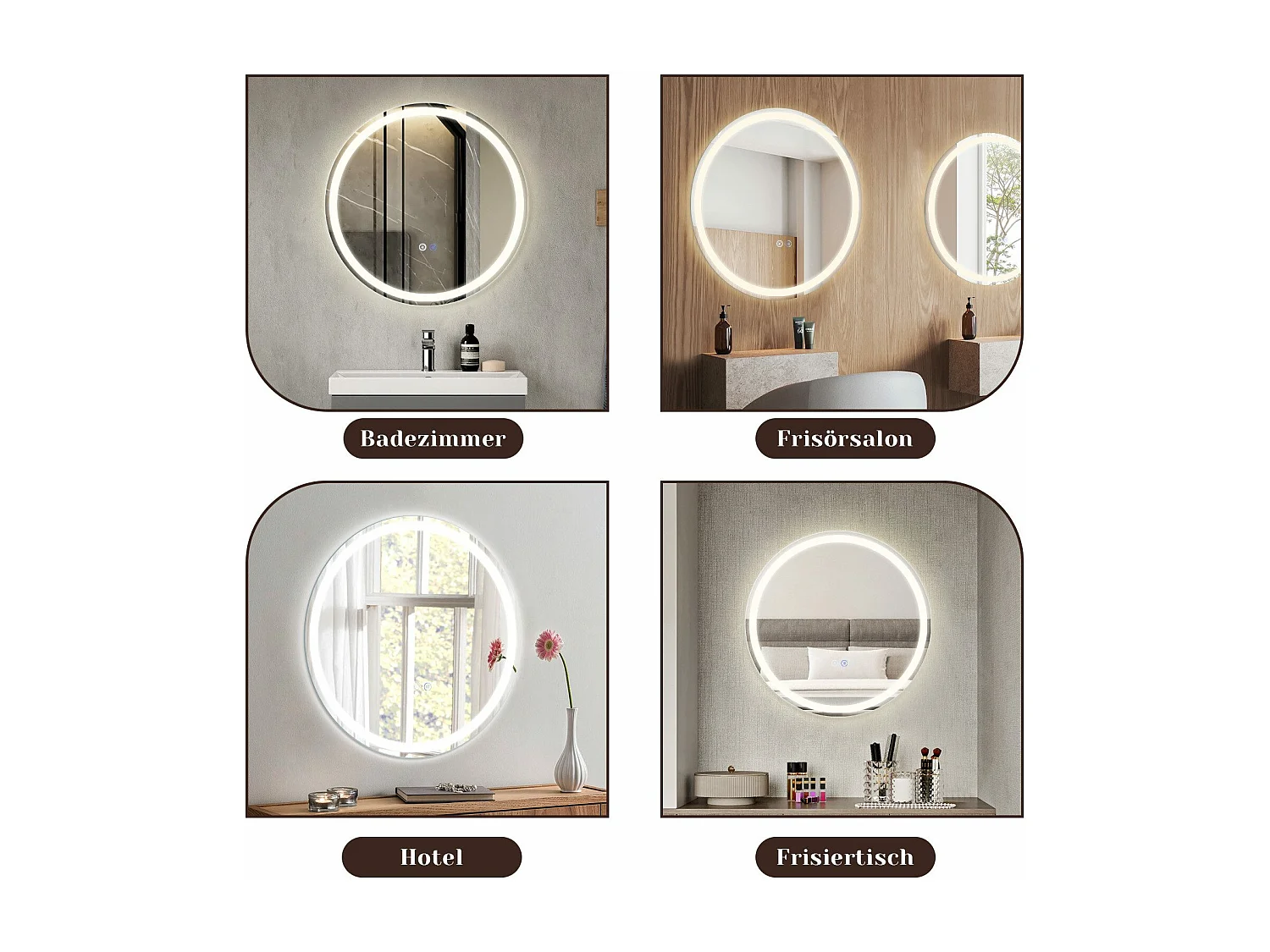 NETTLIFE Miroir lumineux salle de bain - Rond 70 cm LED, muurschildering, tactiele onderbreker, antibuée, IP44, regelbaar 3000K-6500K