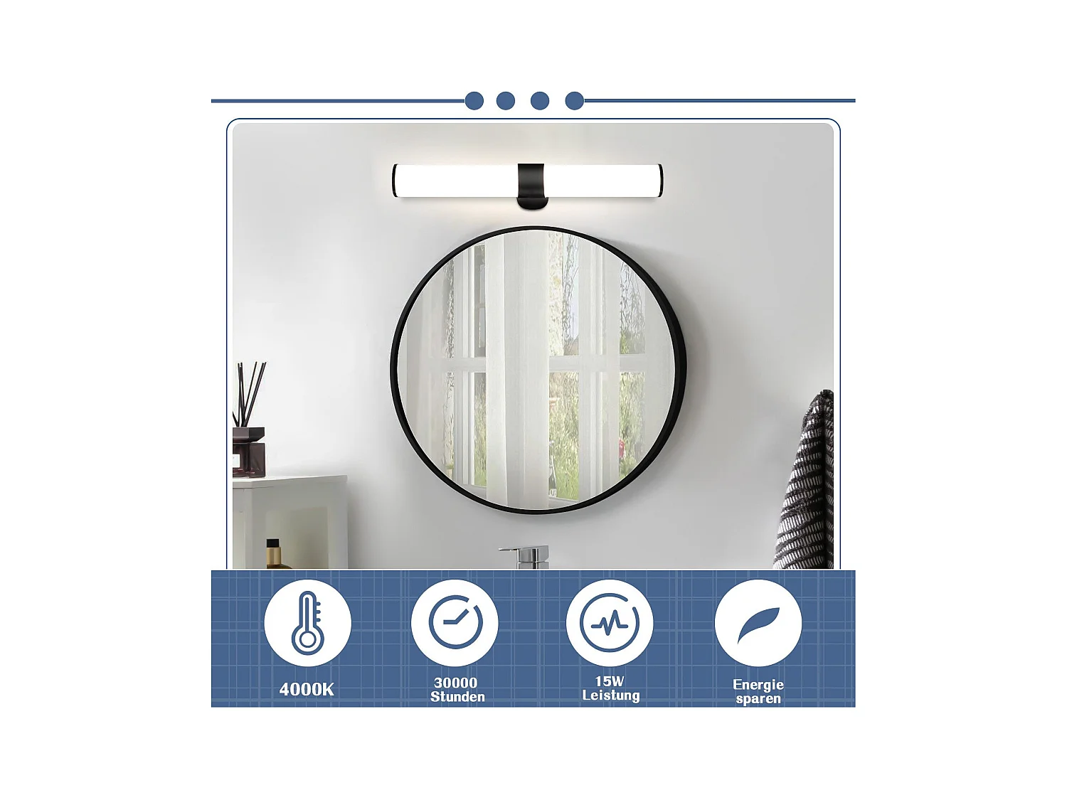 NETTLIFE Lampe de miroir LED noir 8WIP44 blanc neutre 4000K