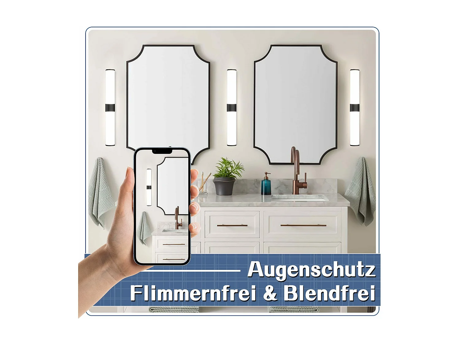 NETTLIFE Lampe de miroir LED noir 8WIP44 blanc neutre 4000K