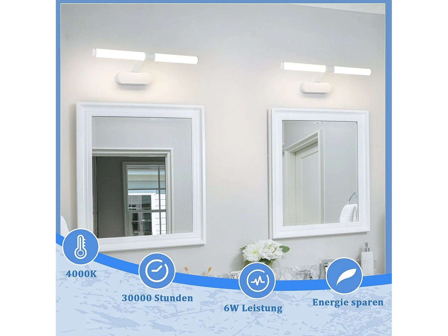 NETTLIFE LED Badkamer Wandlamp, Set van 2 Modern Chroom 6W 30CM Waterdicht IP44 Neutraal Wit 4000K