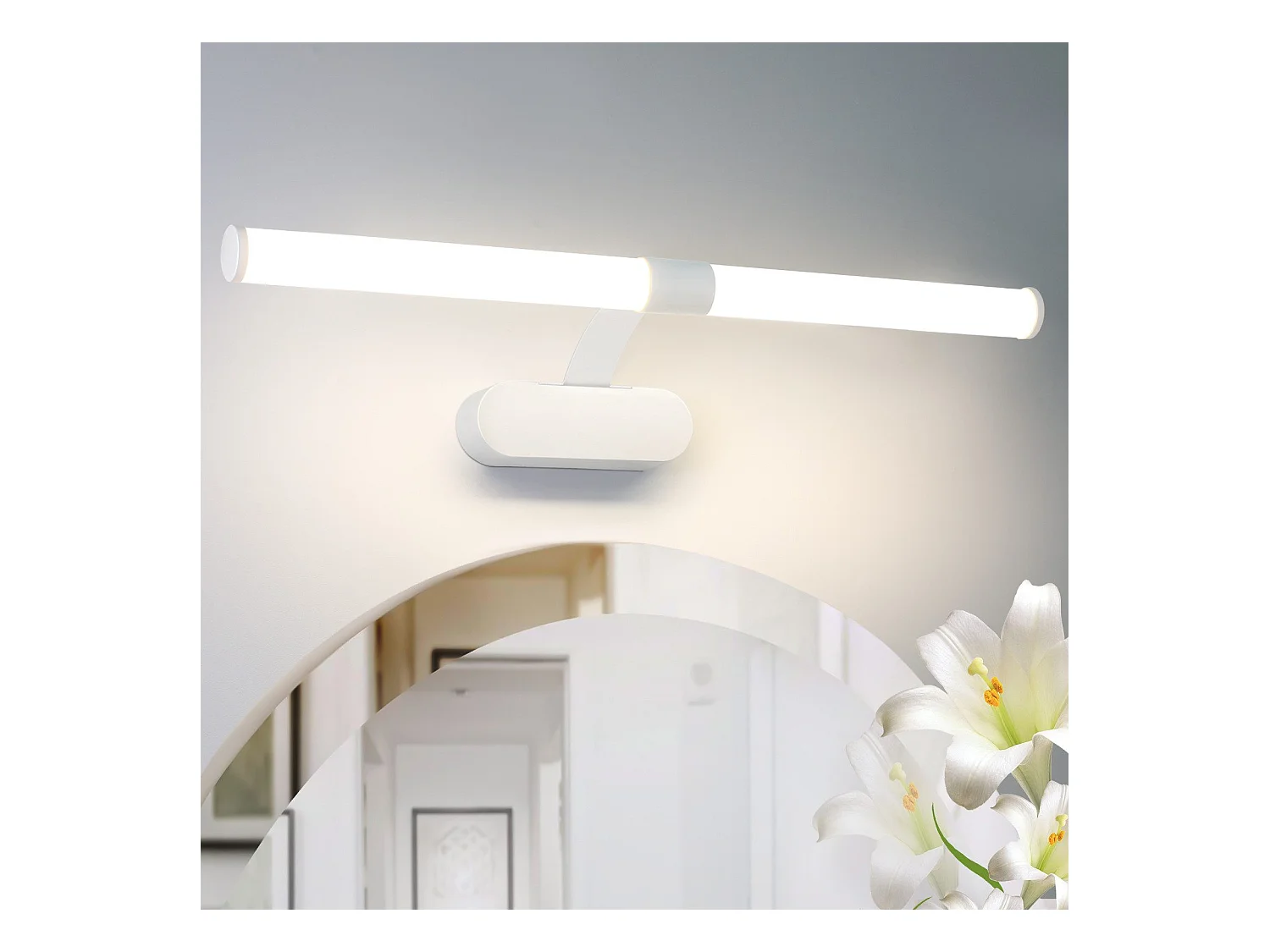 NETTLIFE - Aplique LED de pared para baño (2 unidades), cromo moderno, 6 W, 30 cm, resistente al agua, IP44, blanco neutro 4000 K