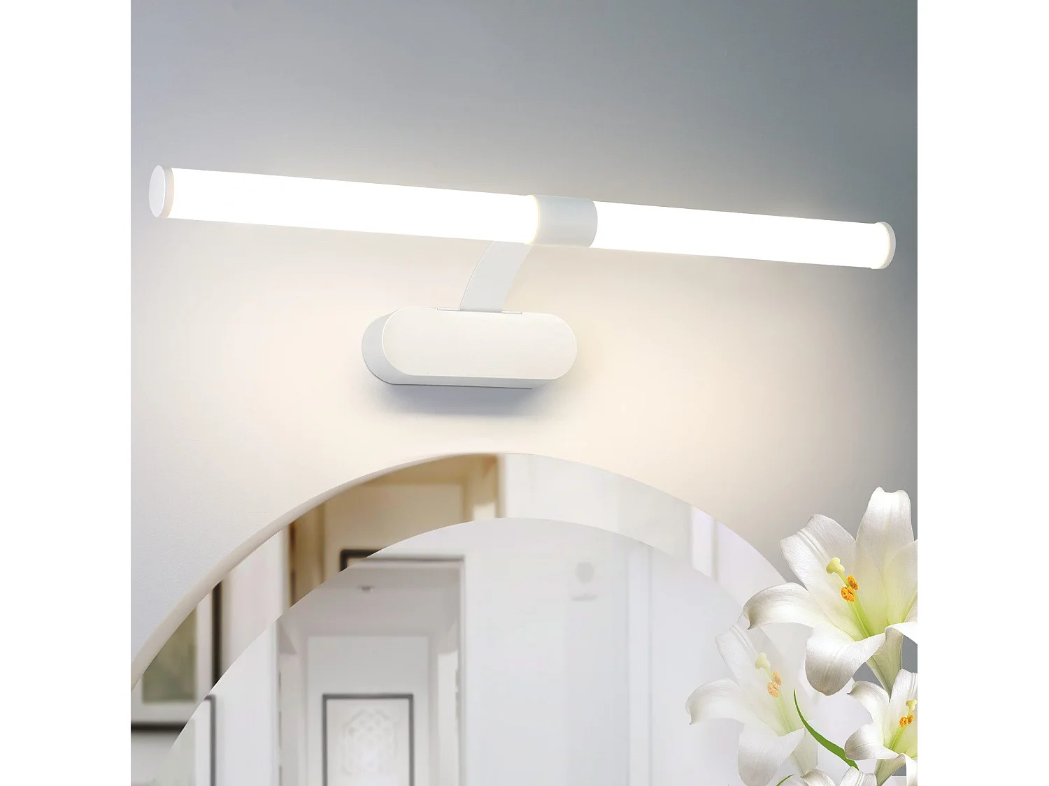 NETTLIFE - Aplique LED de pared para baño (2 unidades), cromo moderno, 6 W, 30 cm, resistente al agua, IP44, blanco neutro 4000 K