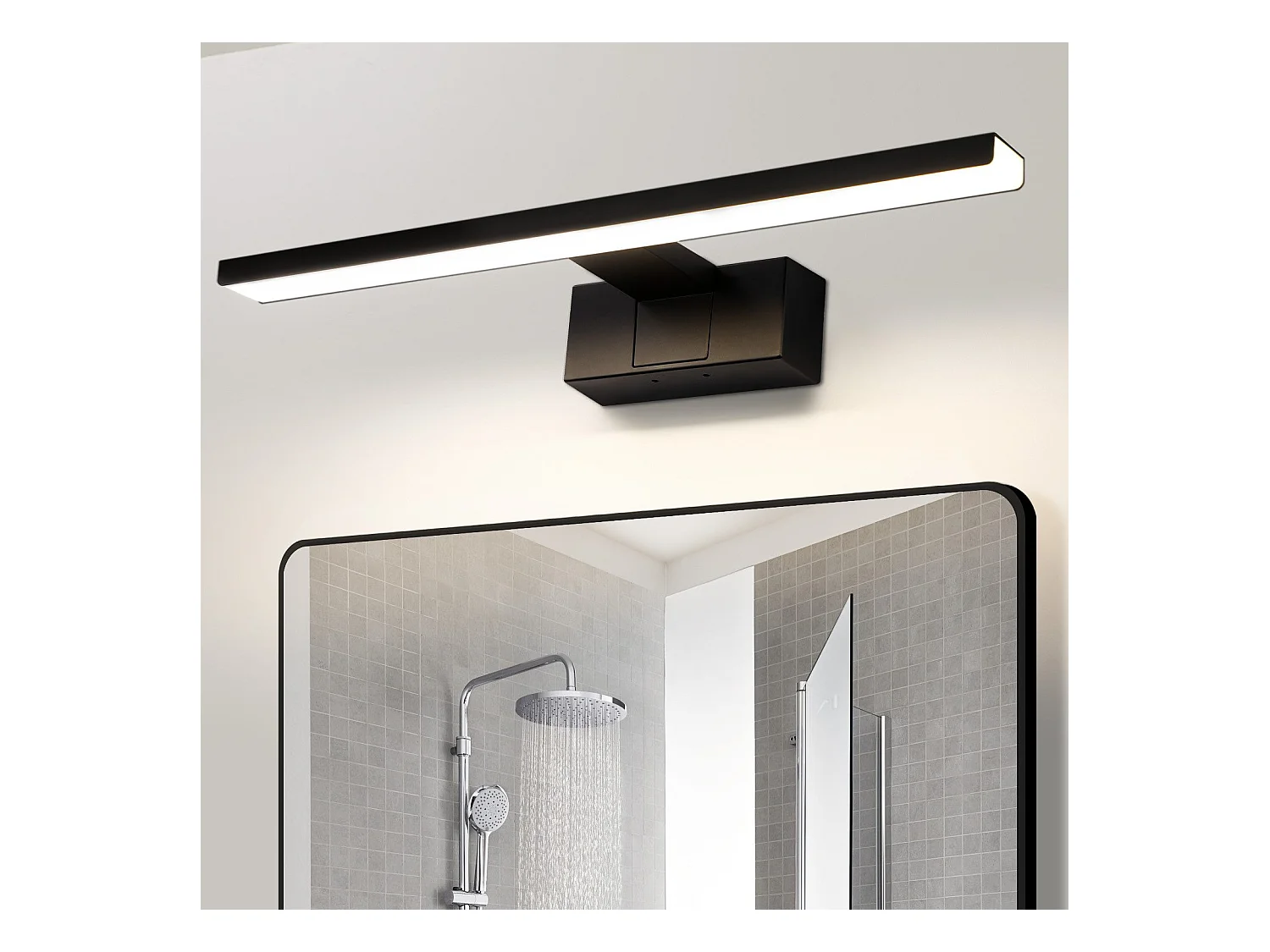 NETTLIFE Applique LED salle de bain，lampe miroir LED,IP44 lampe armoire,  Moderne, lumière blanche neutre 4000k MAX.12W, 60×5.1×12.8cm, noire