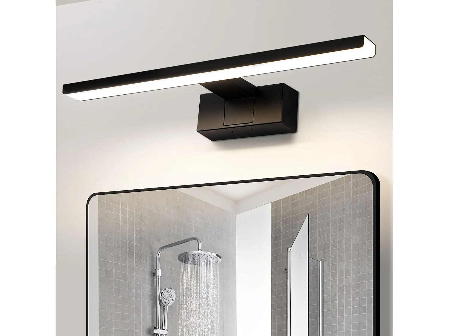 NETTLIFE Applique LED salle de bain，lampe miroir LED,IP44 lampe armoire,  Moderne, lumière blanche neutre 4000k MAX.12W, 60×5.1×12.8cm, noire