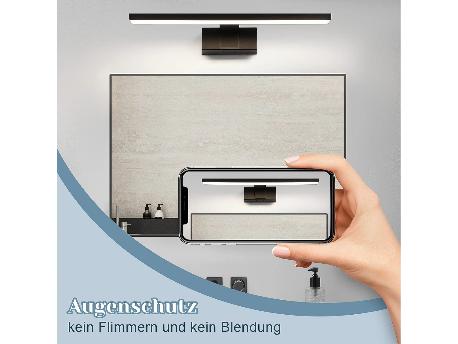 NETTLIFE Applique LED salle de bain，lampe miroir LED,IP44 lampe armoire,  Moderne, lumière blanche neutre 4000k MAX.12W, 60×5.1×12.8cm, noire