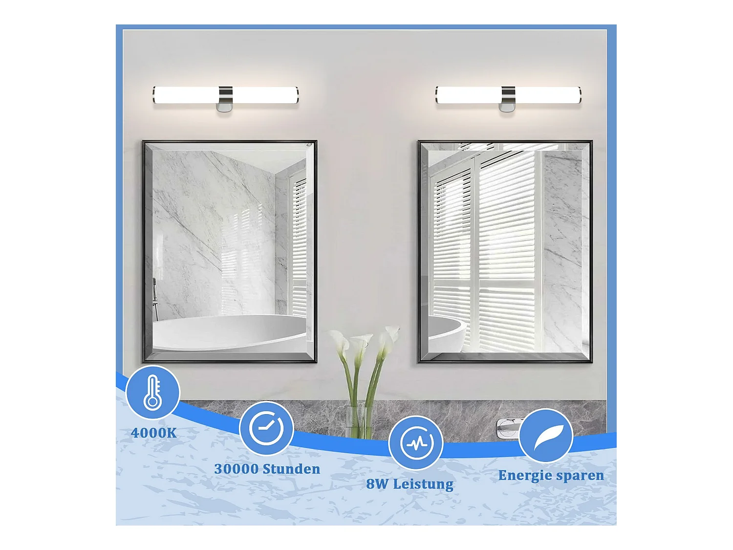 NETTLIFE LED Badkamer Wandlamp, Set van 2 Modern Chroom 6W 30CM Waterdicht IP44 Neutraal Wit 4000K