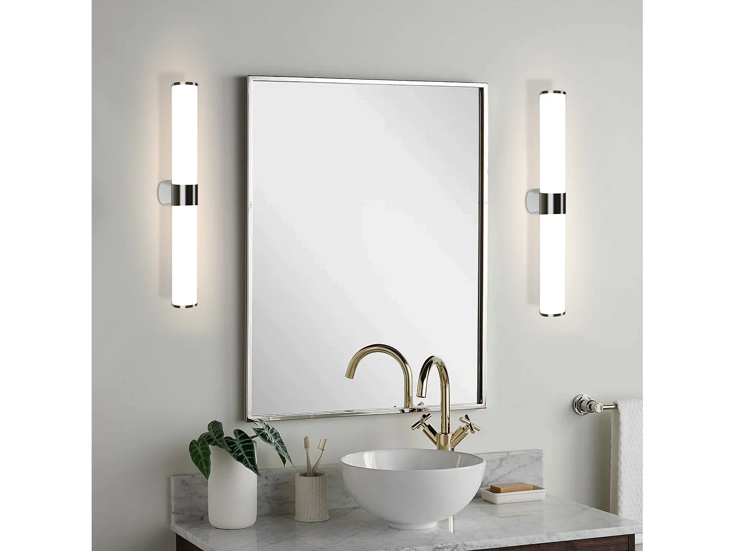 NETTLIFE - Aplique LED de pared para baño (2 unidades), cromo moderno, 6 W, 30 cm, resistente al agua, IP44, blanco neutro 4000 K