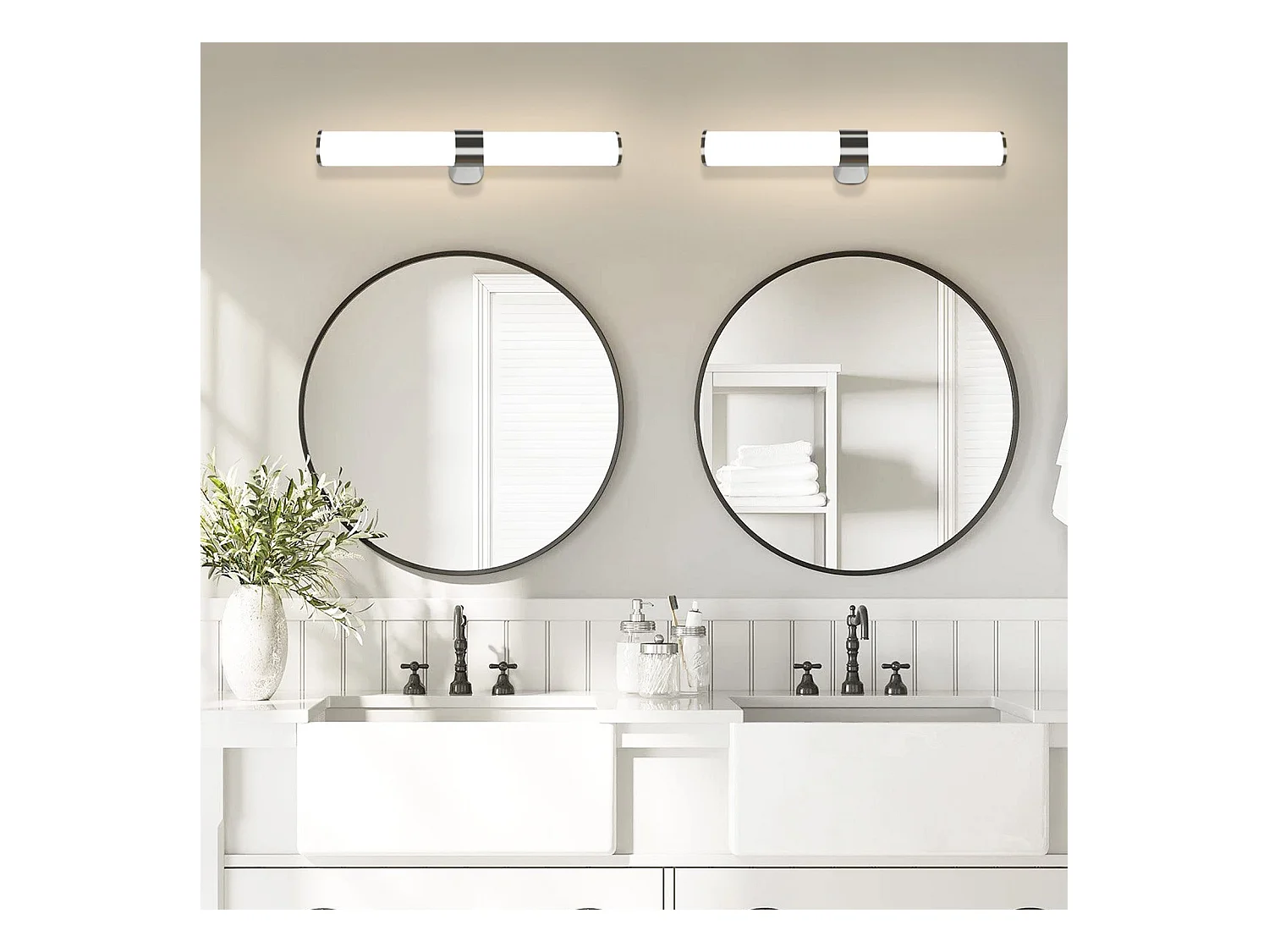 NETTLIFE - Aplique LED de pared para baño (2 unidades), cromo moderno, 6 W, 30 cm, resistente al agua, IP44, blanco neutro 4000 K