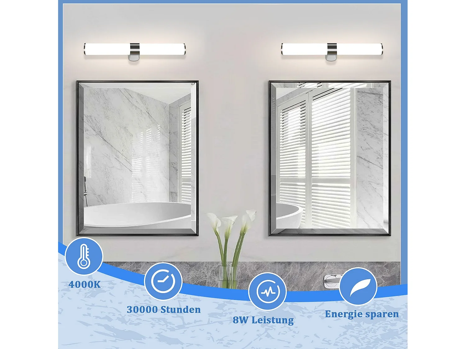 NETTLIFE Spiegellamp badkamer LED - 8W - chroom - 4000K neutraal wit - Spiegelverlichting 40CM - IP44 wandlamp - modern - voor kelder | keuken | badkamermeubel