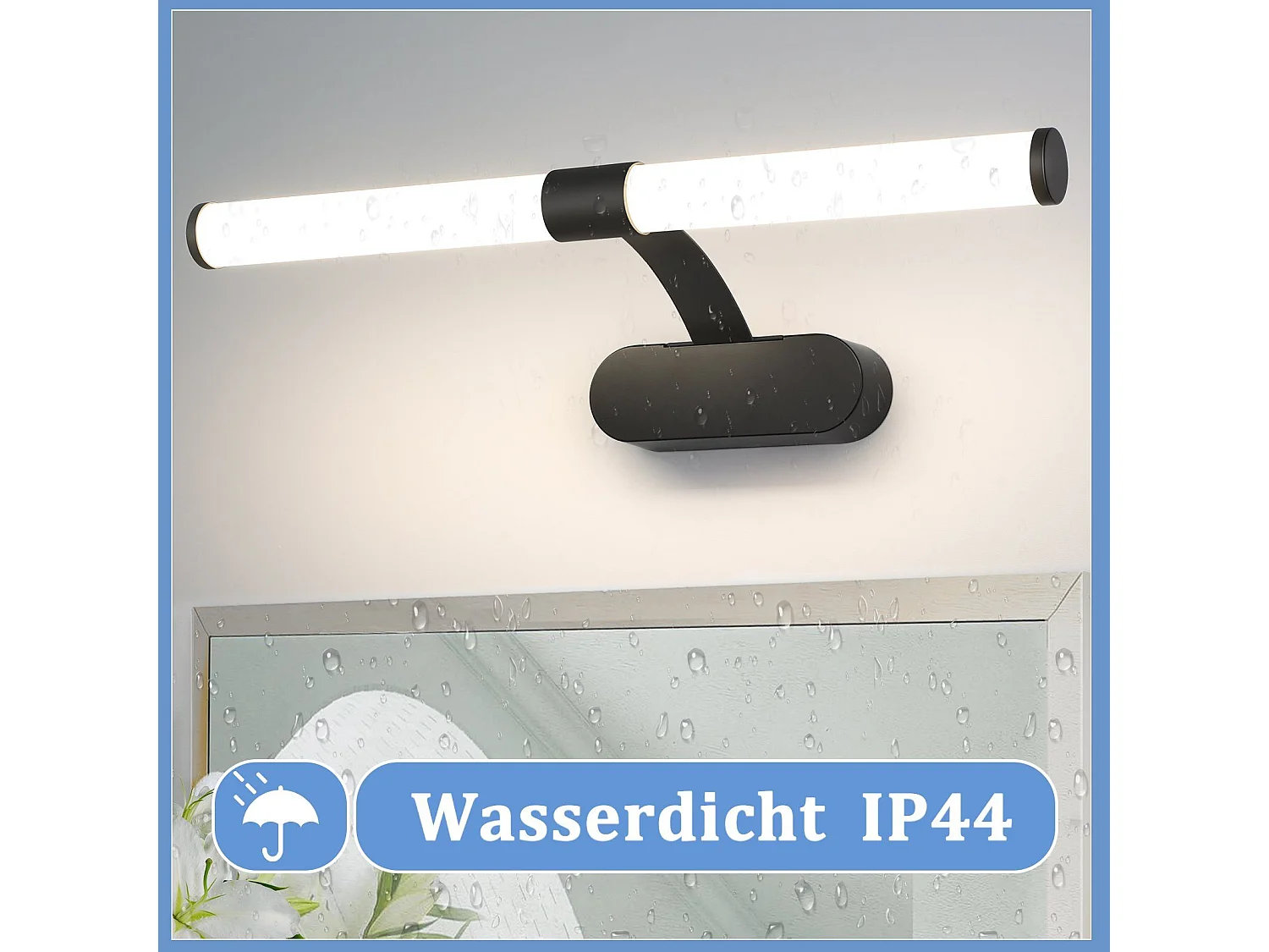 NETTLIFE Applique LED salle de bain ，lampe miroir LED, lumière blanche neutre 4000 Kelvin, 6W, étanche IP44, largeur 400mm,noire