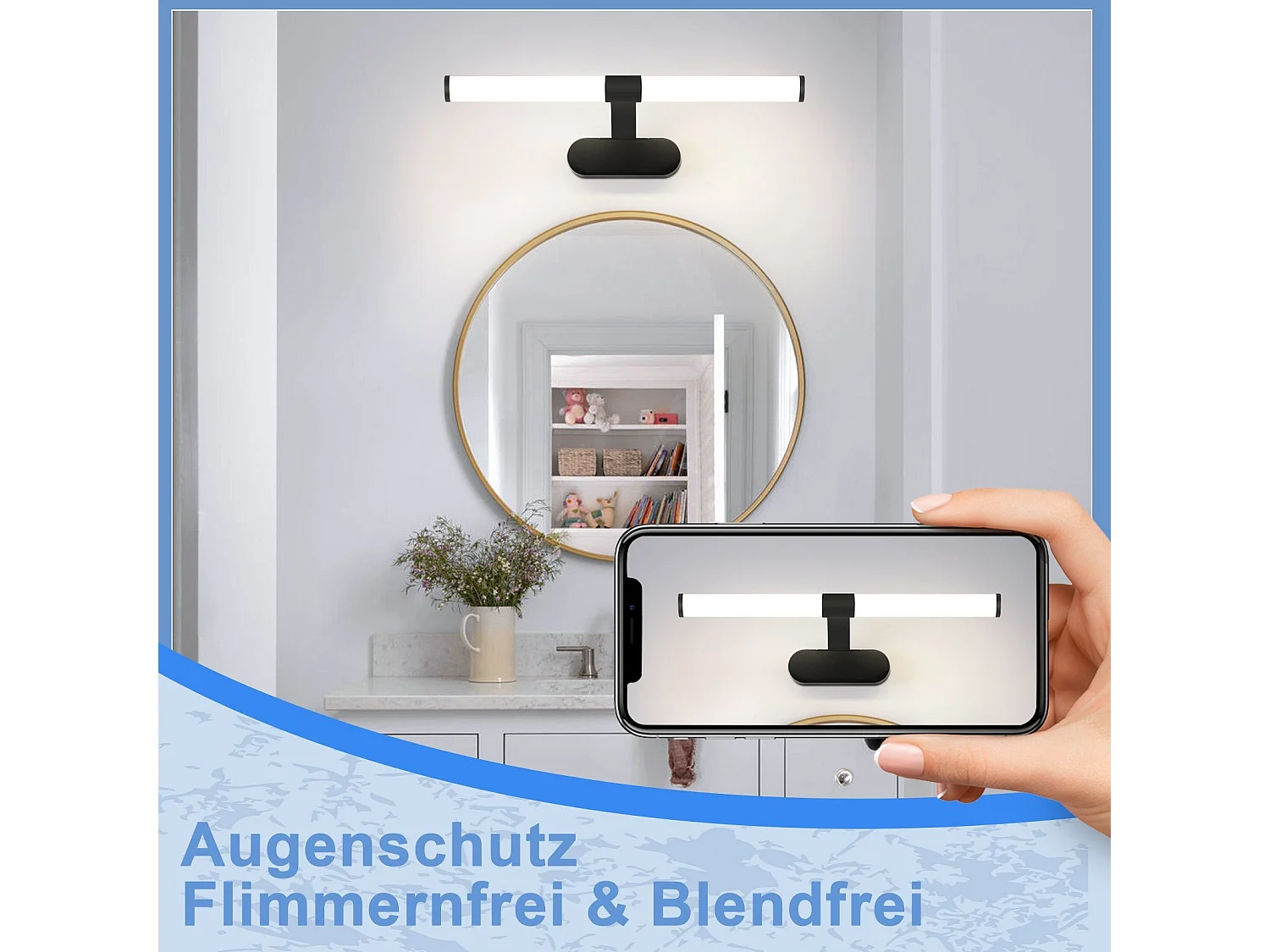 NETTLIFE Applique LED salle de bain ，lampe miroir LED, lumière blanche neutre 4000 Kelvin, 6W, étanche IP44, largeur 400mm,noire