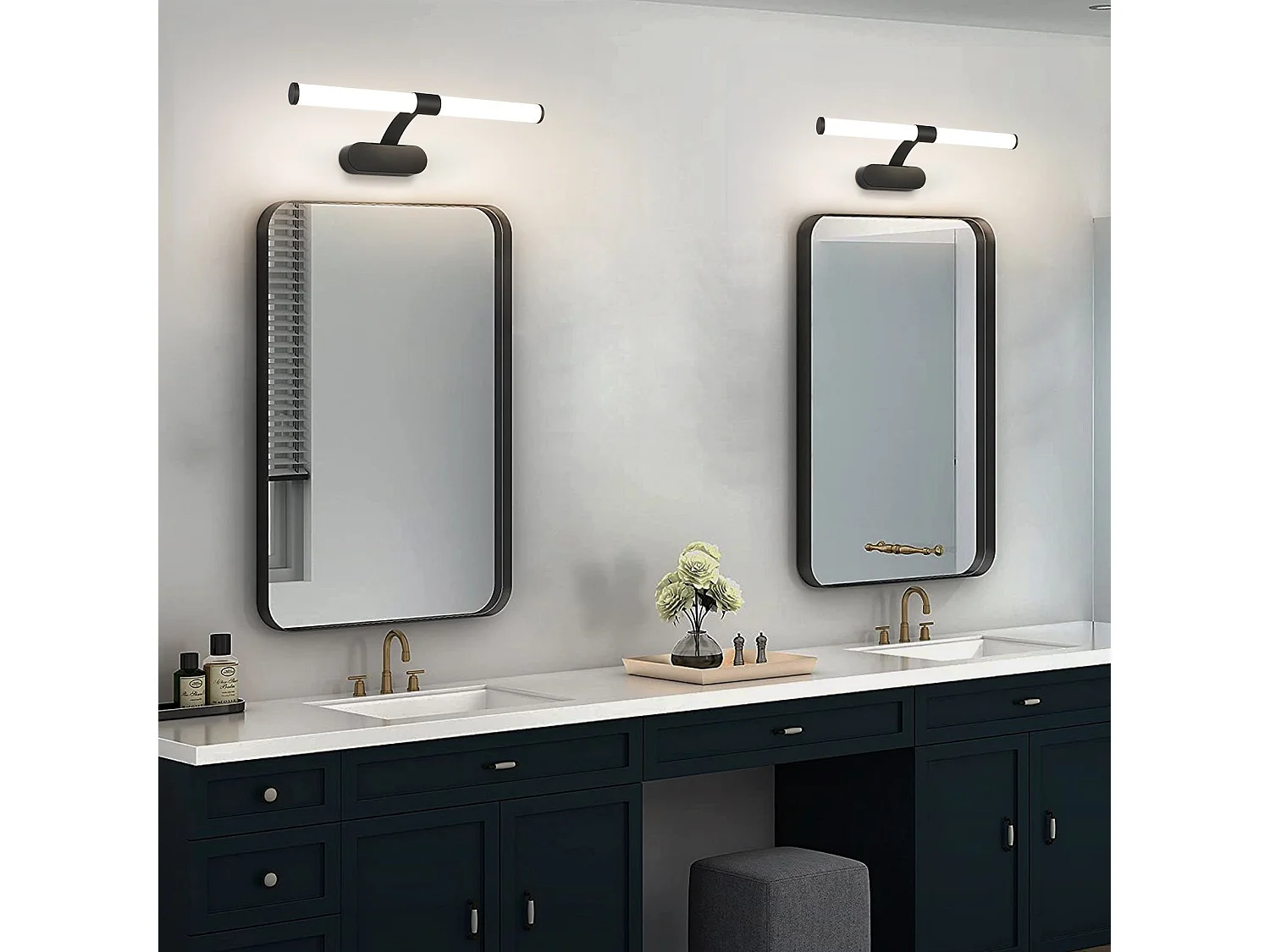 NETTLIFE Applique LED salle de bain ，lampe miroir LED, lumière blanche neutre 4000 Kelvin, 6W, étanche IP44, largeur 400mm,noire