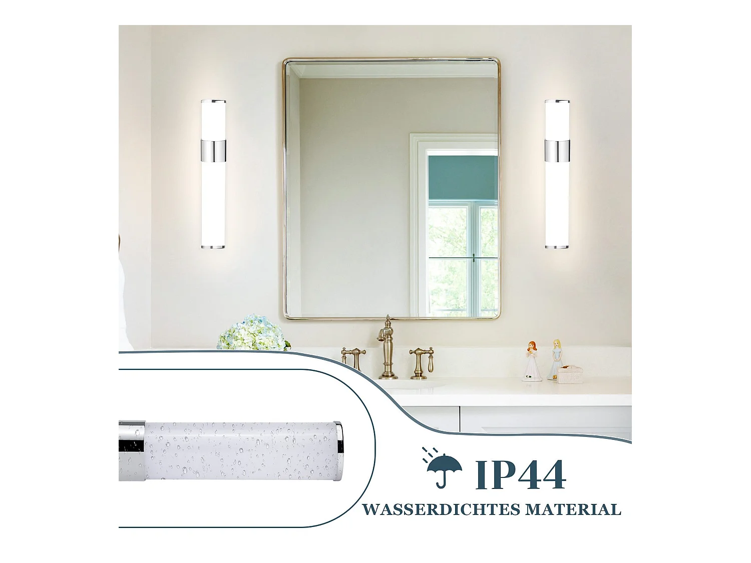 NETTLIFE LED-Badezimmer-Wandleuchtemodern, Chrom, 6 W, 30 cm, wasserdicht, IP44, neutralweiß 4000 K