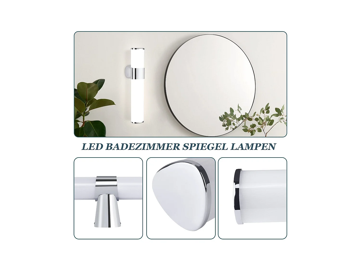 NETTLIFE LED-Badezimmer-Wandleuchtemodern, Chrom, 6 W, 30 cm, wasserdicht, IP44, neutralweiß 4000 K