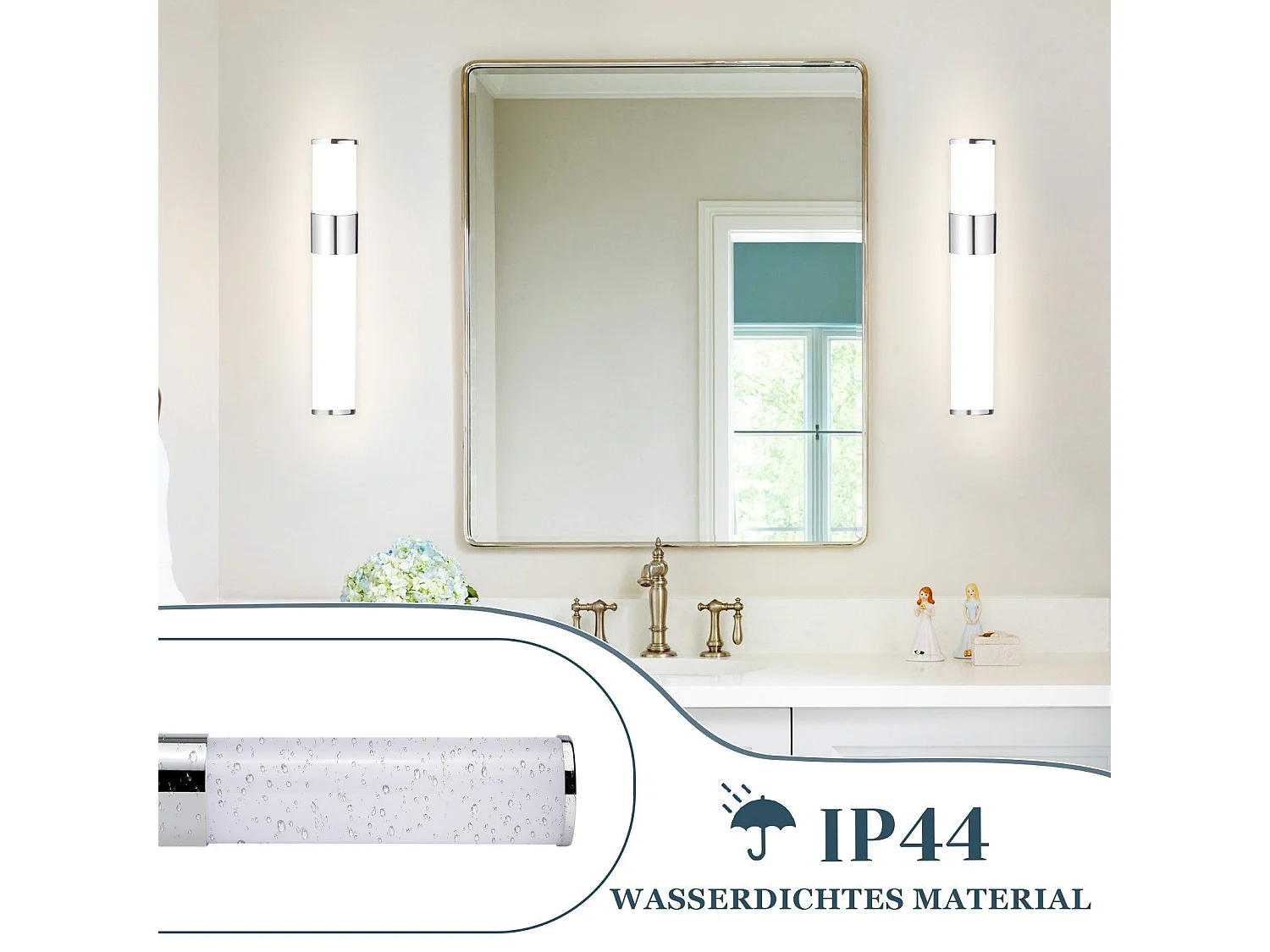 NETTLIFE Applique LED salle de bain，Lampe de miroir de salle de bain à LED -  Chrome moderne 6W 30CM  étanche IP44  blanc neutre 4000K