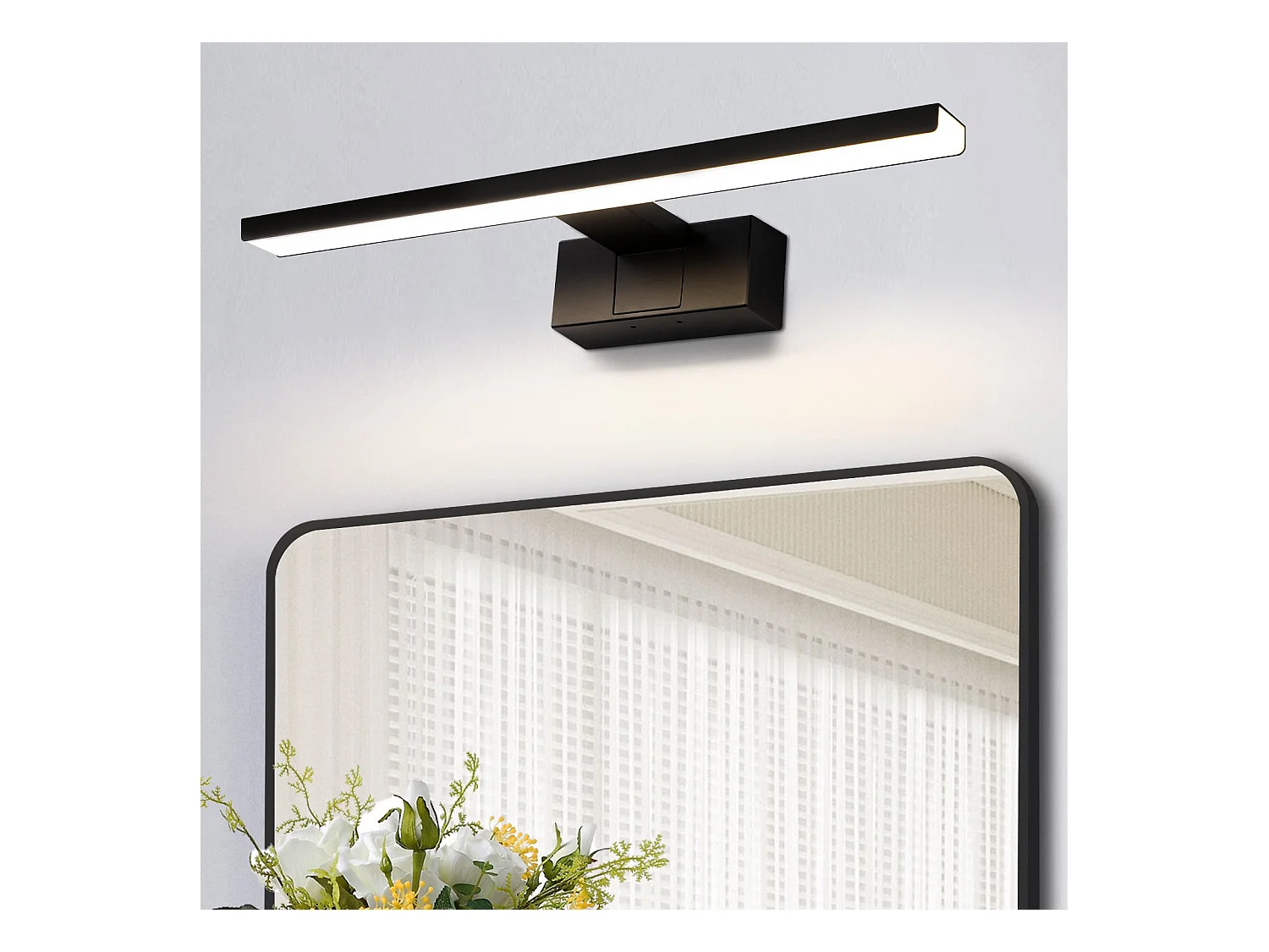 NETTLIFE Applique LED salle de bain， lampe miroir LED, IP44,lampe armoire,  Moderne, lumière blanche neutre 4000k MAX.6W, 30×5.1×12.8cm, noire