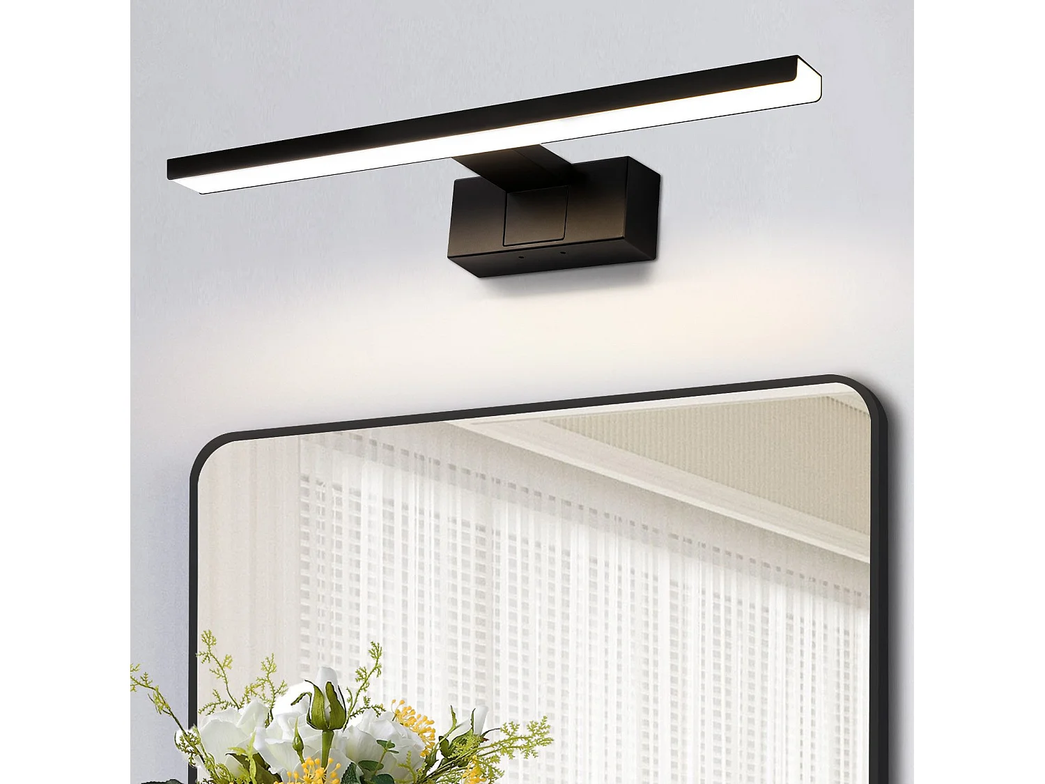 NETTLIFE Spiegellamp badkamer LED zwart 30CM neutraal wit 4000K 6W Badkamerverlichting IP44 wandlamp modern Spiegelverlichting voor kelder | keuken | badkamermeubel