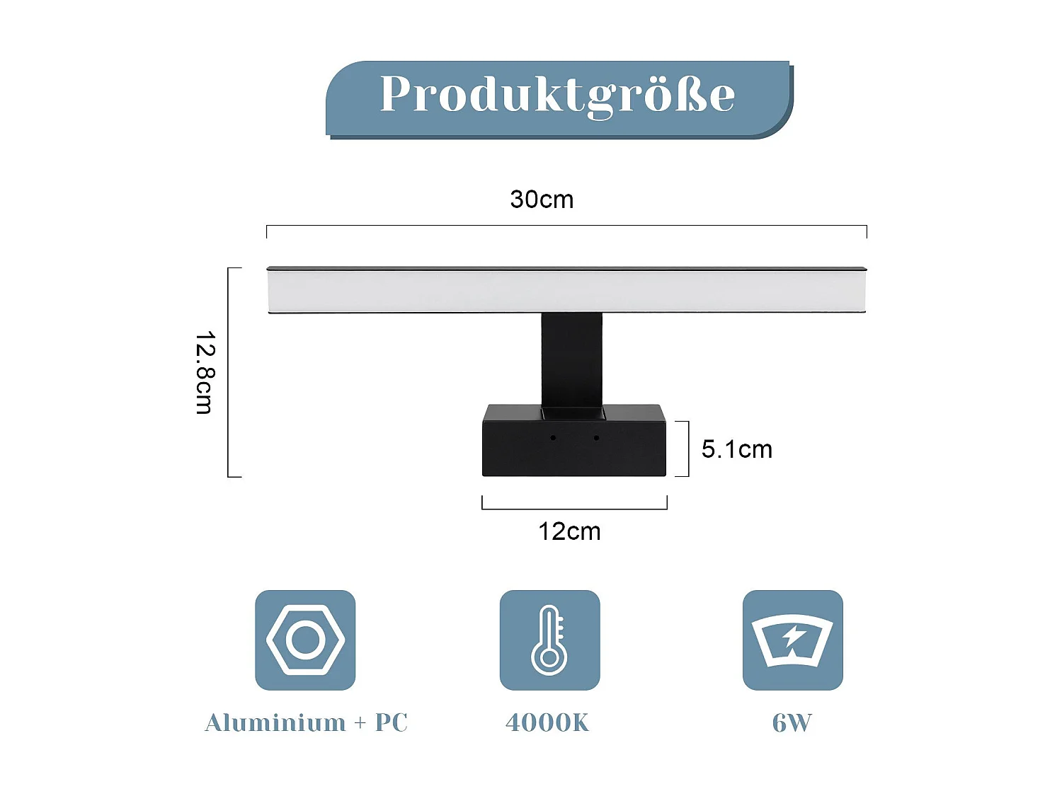 NETTLIFE Spiegellamp badkamer LED zwart 30CM neutraal wit 4000K 6W Badkamerverlichting IP44 wandlamp modern Spiegelverlichting voor kelder | keuken | badkamermeubel