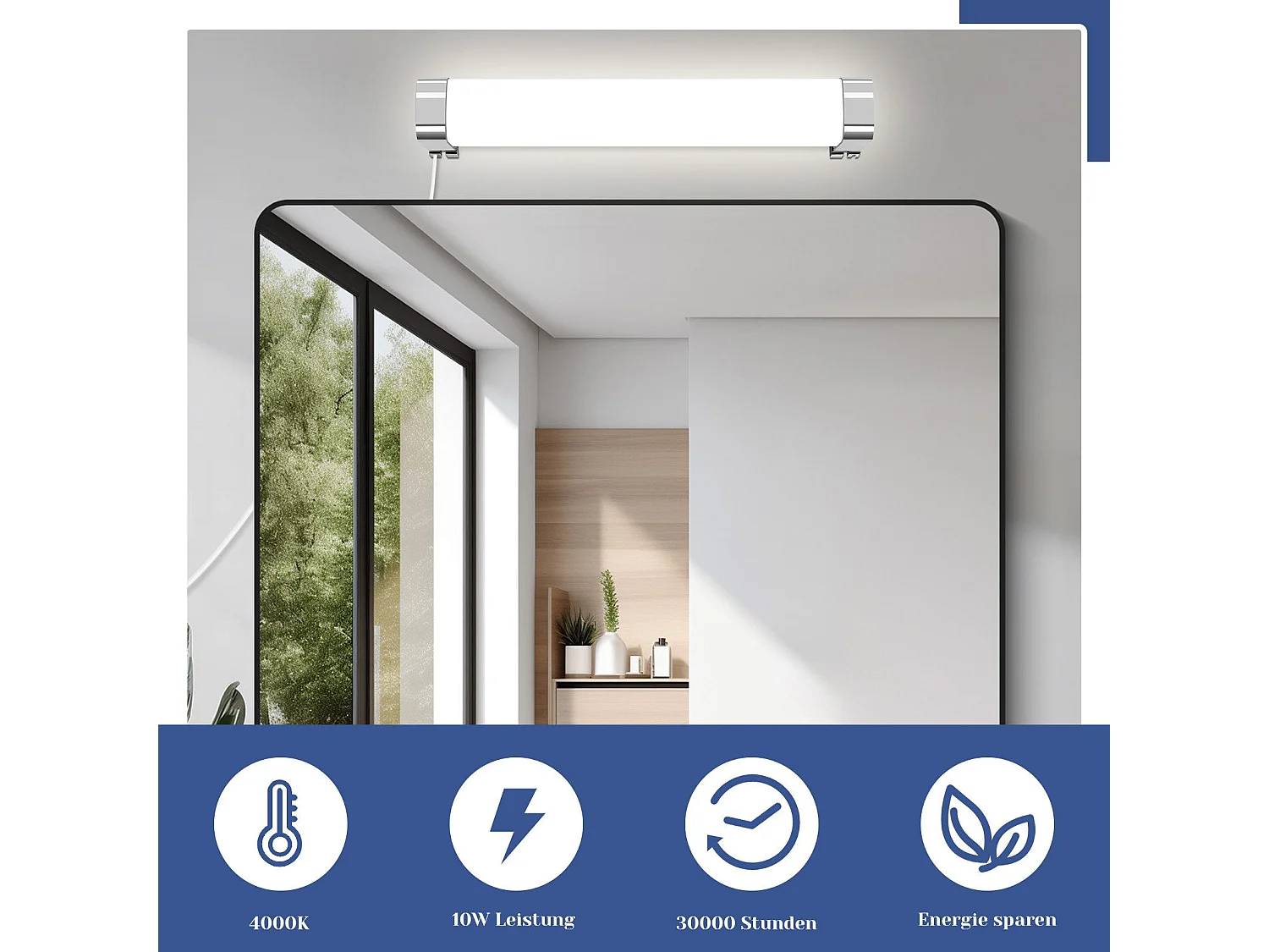 NETTLIFE applique miroir LED avec prise 10W lot de 2 blanc neutre 4000K chrome