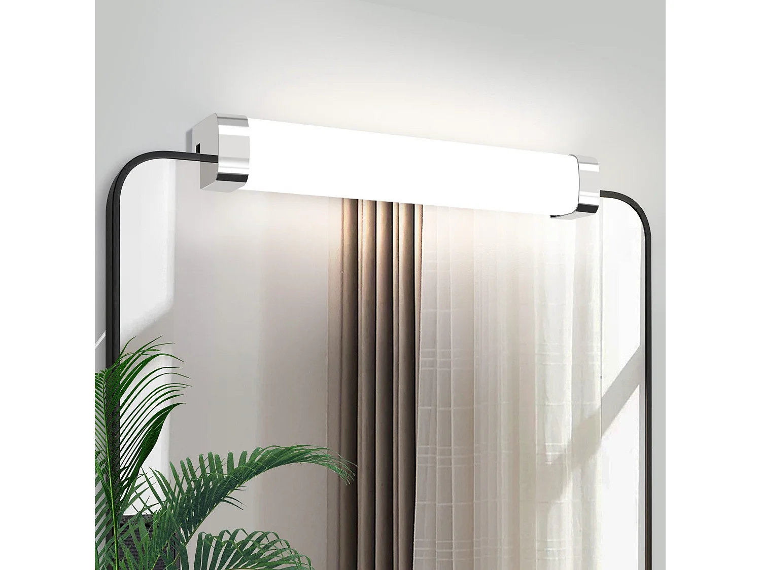 NETTLIFE LED Spiegellamp spiegellamp met stekker IP44 chroom 4000K neutraal wit 10W make-up licht badkamer licht  wandlamp 37CM badkamerlamp