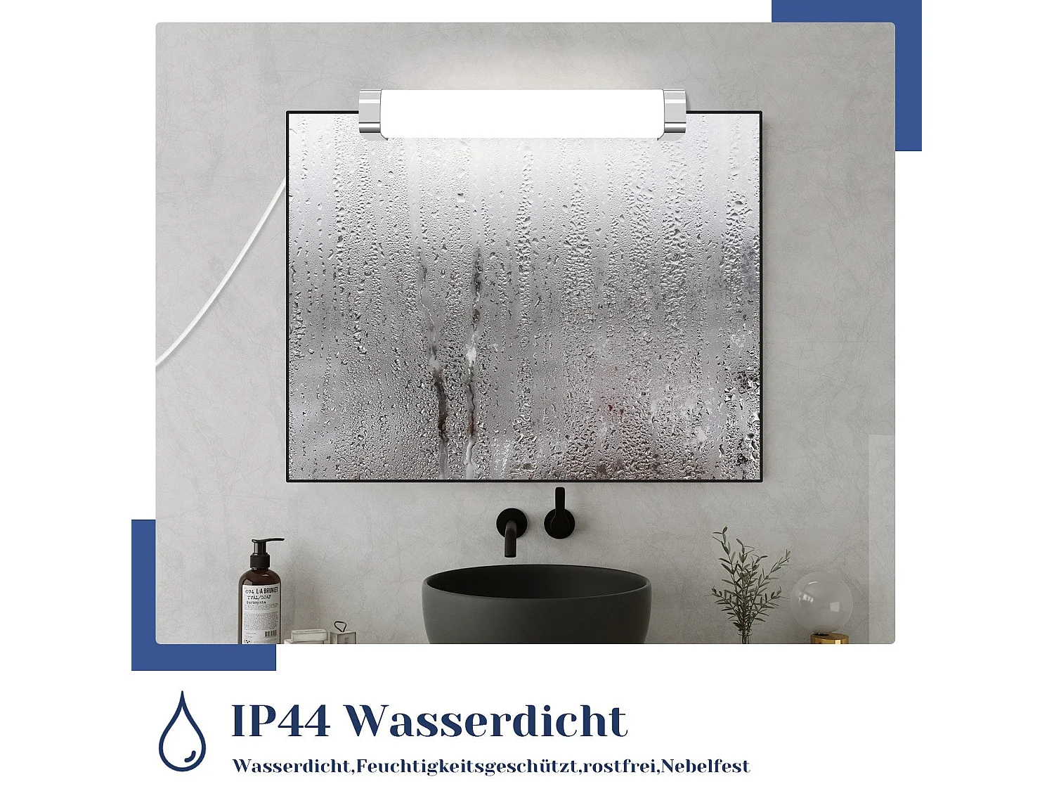 NETTLIFE LED Spiegellamp spiegellamp met stekker IP44 chroom 4000K neutraal wit 10W make-up licht badkamer licht  wandlamp 37CM badkamerlamp