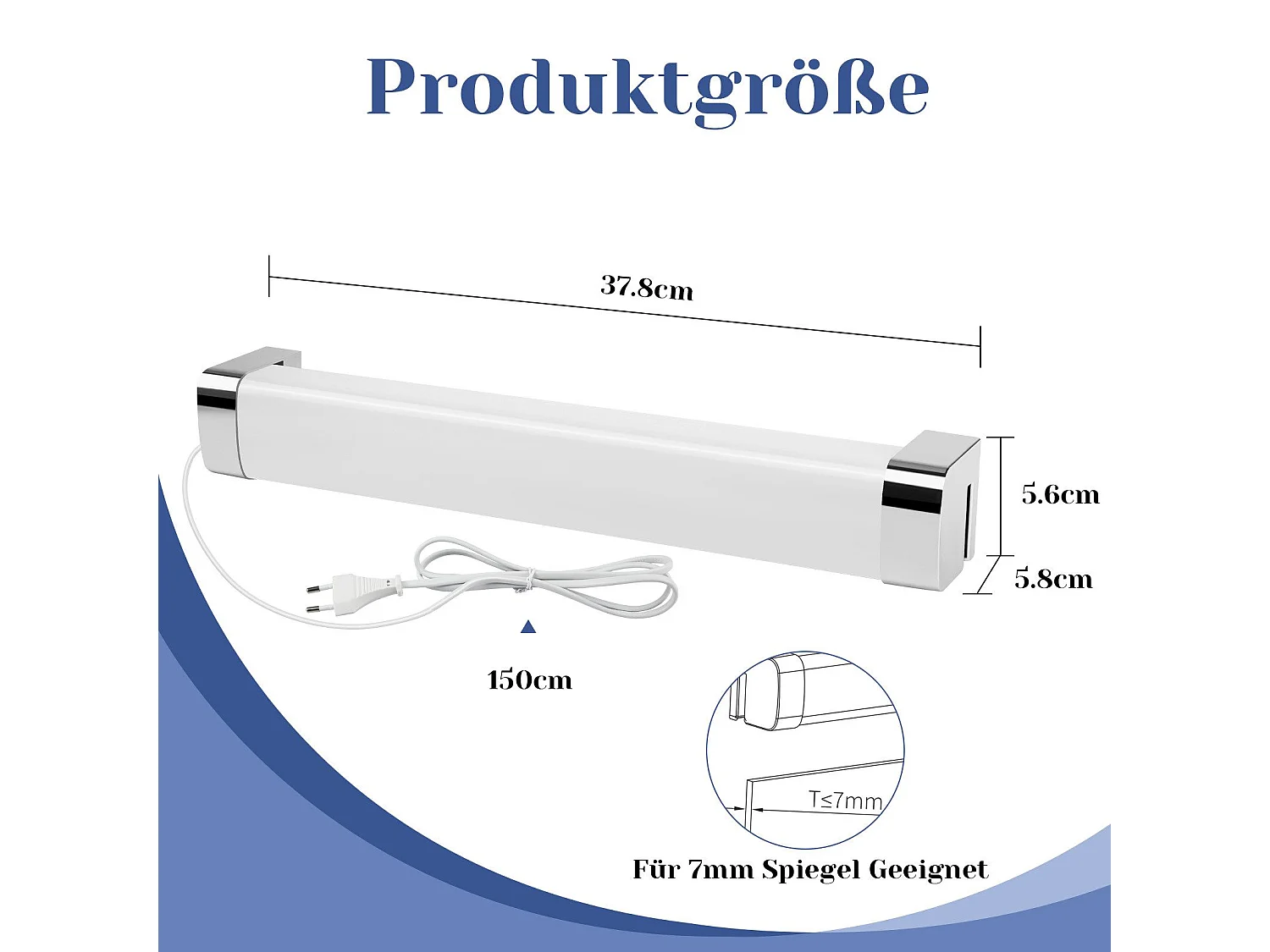 NETTLIFE LED Spiegellamp spiegellamp met stekker IP44 chroom 4000K neutraal wit 10W make-up licht badkamer licht  wandlamp 37CM badkamerlamp