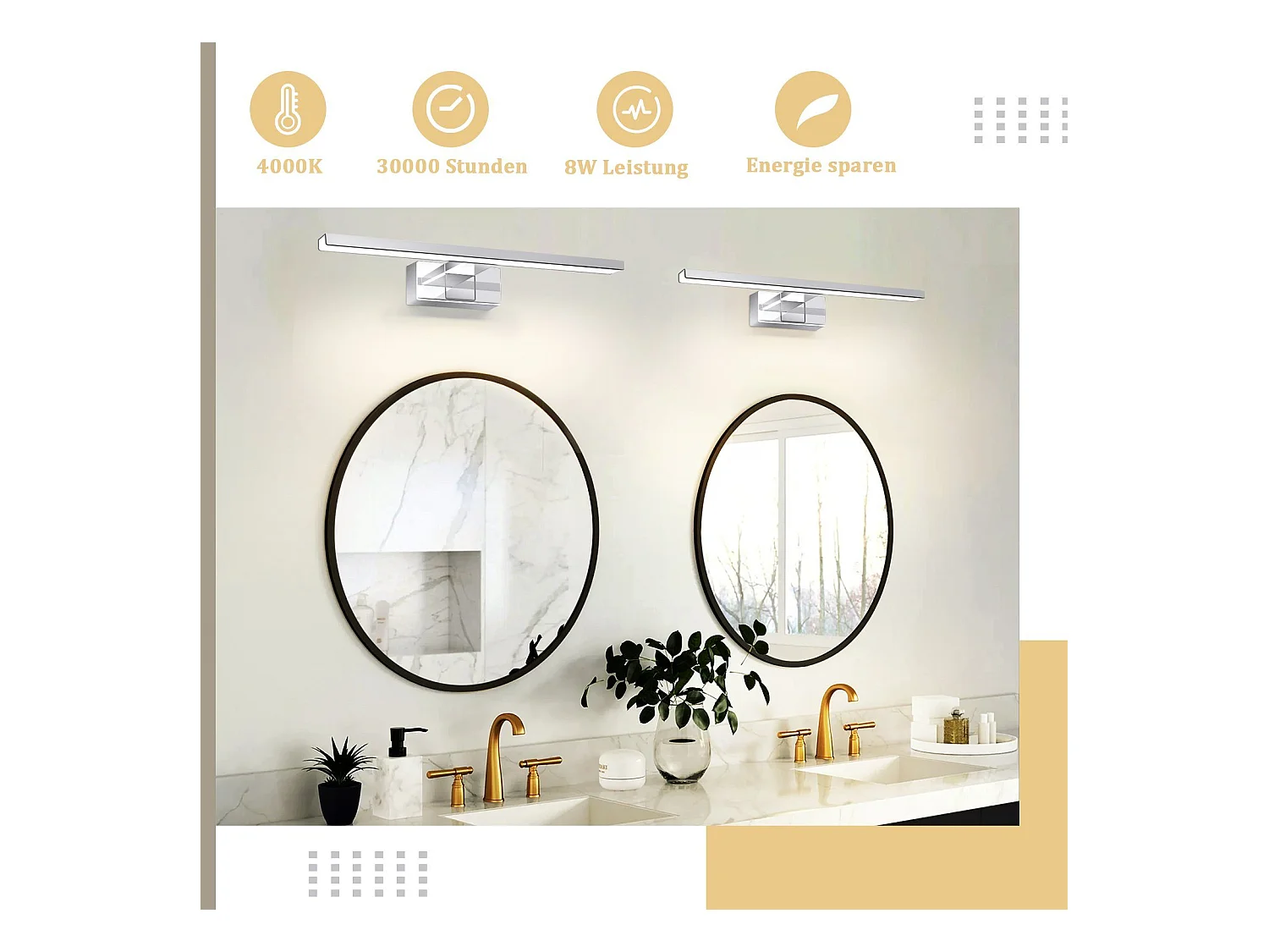 NETTLIFE Spiegelleuchte Led 8W et Blanc Neutre et 4000K Moderne Chromé 40cm