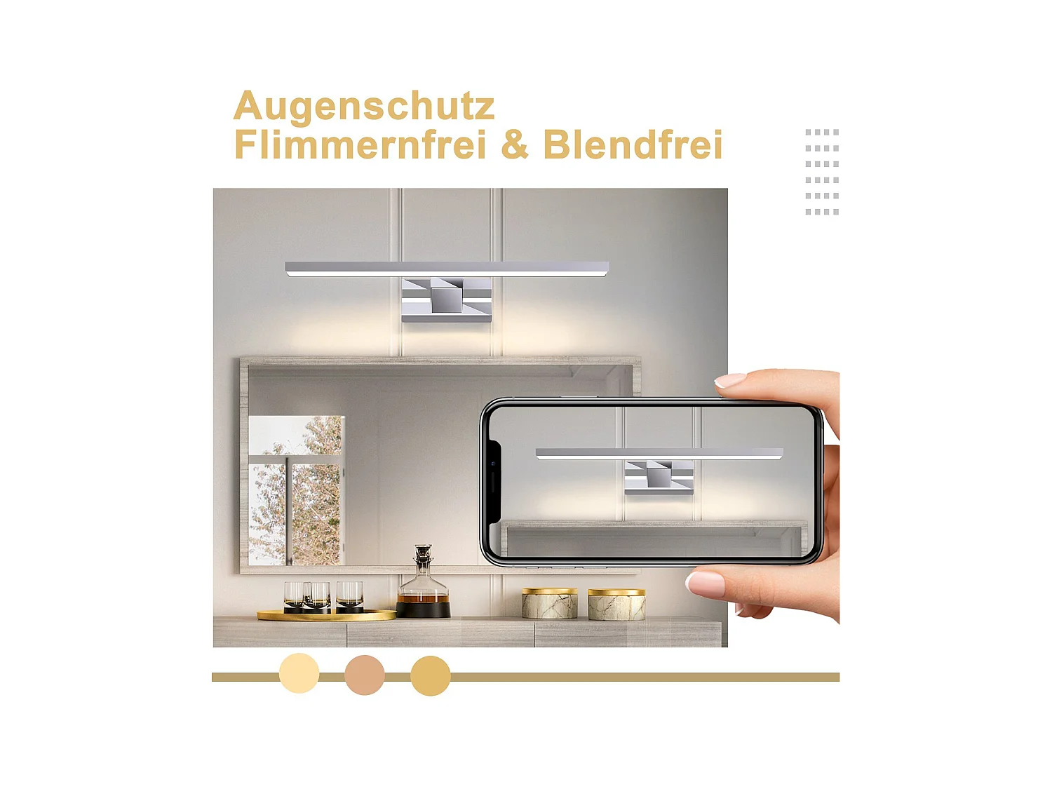 NETTLIFE Spiegelleuchte Led 8W et Blanc Neutre et 4000K Moderne Chromé 40cm
