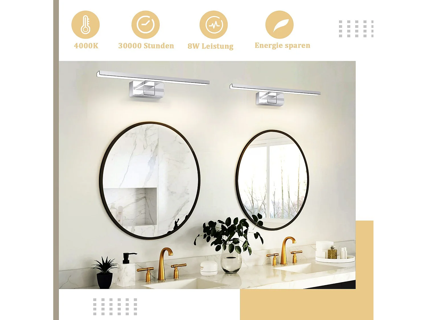 NETTLIFE Spiegellamp badkamer - 40CM - chroom - IP44 - modern - 8W - neutraal wit 4000K - wandlamp - LED Spiegelverlichting - voor kelder | keuken | badkamermeubel