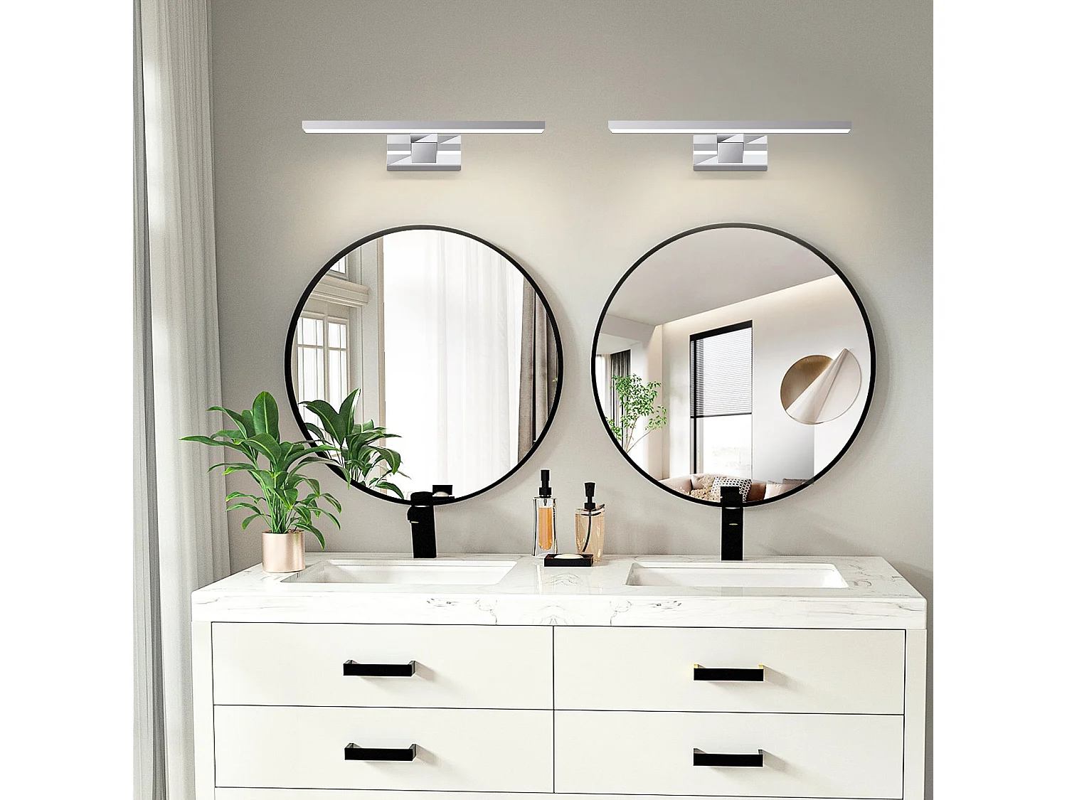 NETTLIFE Lampa ścienna LED do łazienki, zestaw 2 sztuk Nowoczesna chromowana 6W 30CM Wodoodporna IP44 Neutralna biel 4000K