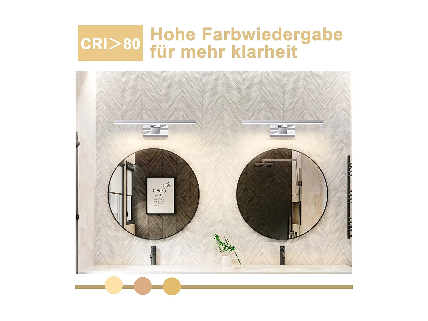 NETTLIFE Applique miroir LED 6W 30CM Etanche IP44 Chrome Moderne Blanc Neutre 4000K