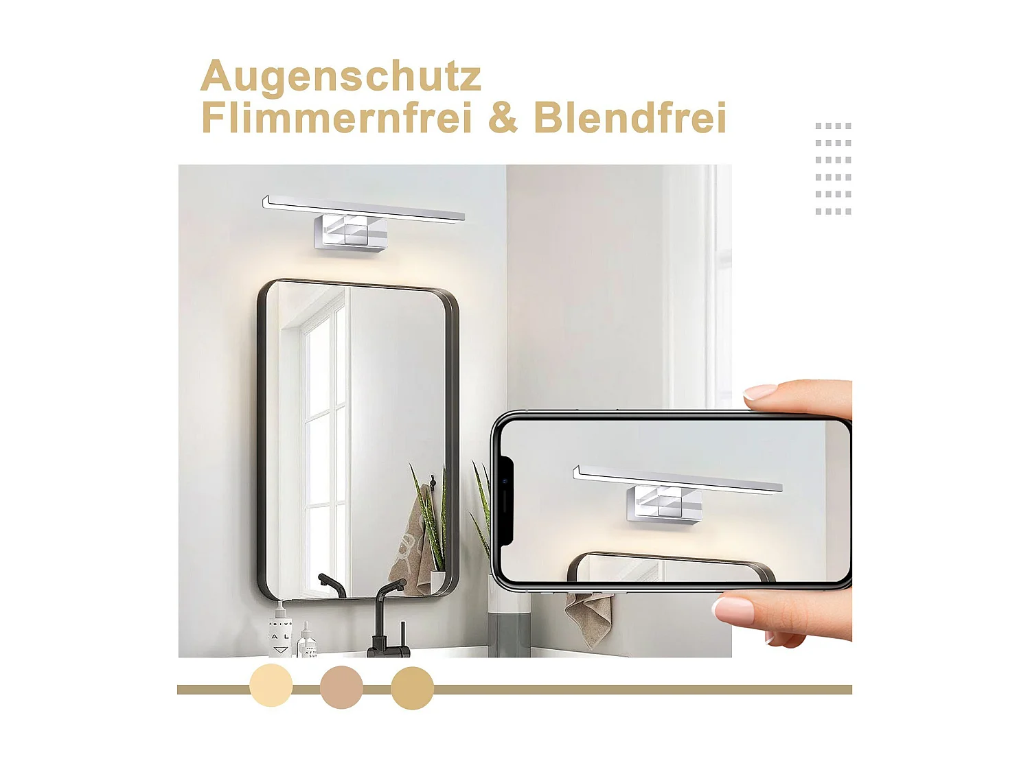 NETTLIFE Applique miroir LED 6W 30CM Etanche IP44 Chrome Moderne Blanc Neutre 4000K
