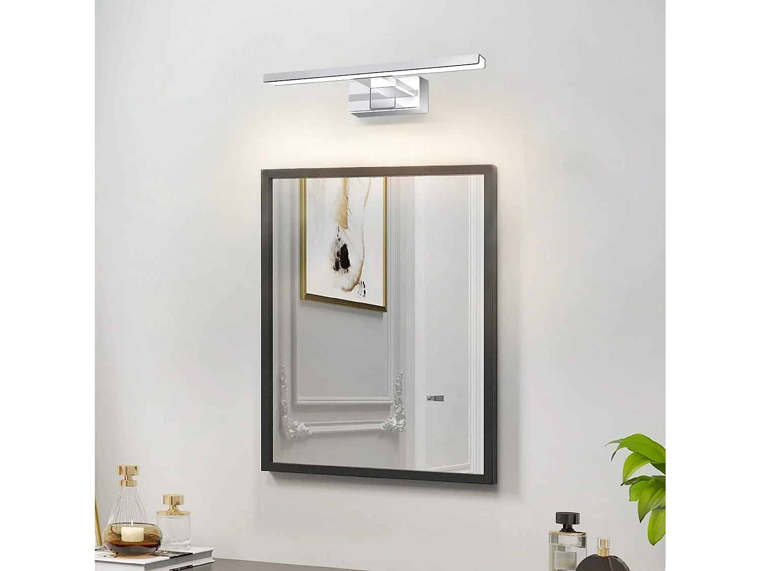 NETTLIFE Applique miroir LED 6W 30CM Etanche IP44 Chrome Moderne Blanc Neutre 4000K