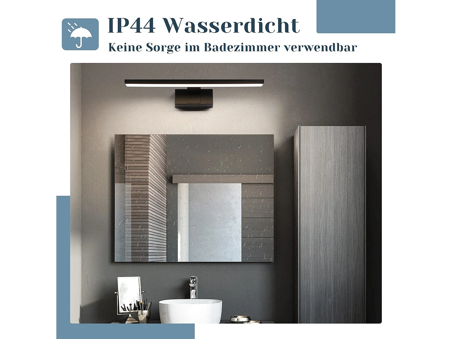 NETTLIFE Applique LED salle de bain，lampe miroir LED,IP44 lampe armoire,  Moderne, lumière blanche neutre 4000k MAX.8W, 40×5.1×12.8cm, noire