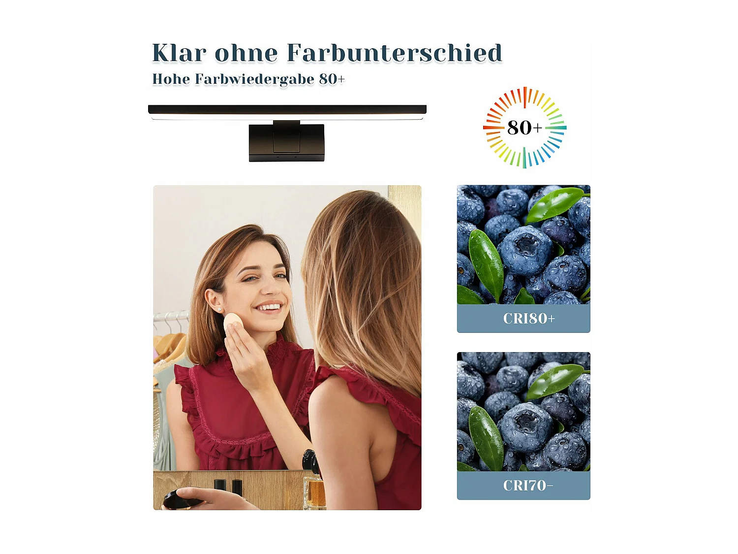 NETTLIFE Applique LED salle de bain，lampe miroir LED,IP44 lampe armoire,  Moderne, lumière blanche neutre 4000k MAX.8W, 40×5.1×12.8cm, noire