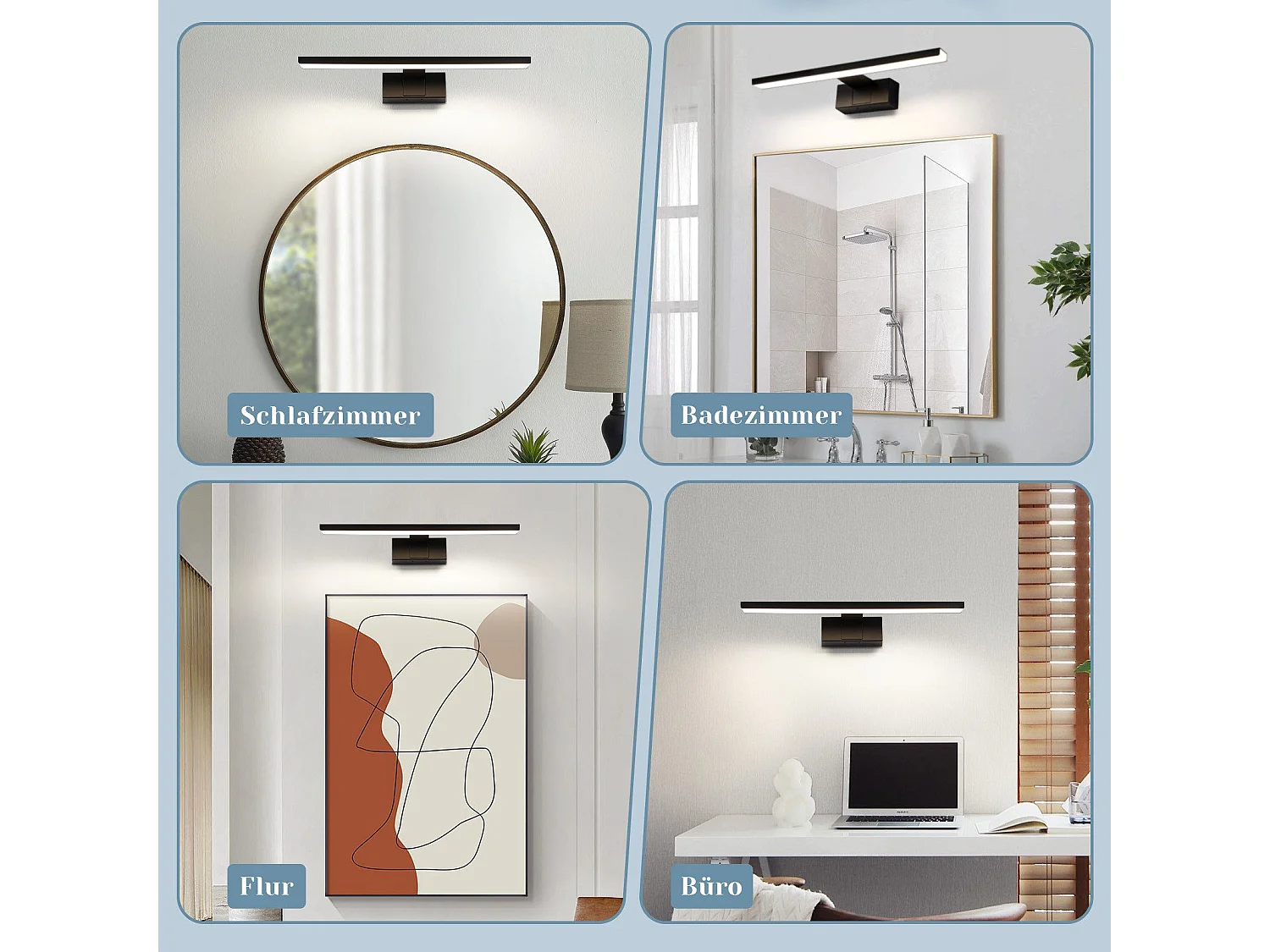 NETTLIFE Applique LED salle de bain，lampe miroir LED,IP44 lampe armoire,  Moderne, lumière blanche neutre 4000k MAX.8W, 40×5.1×12.8cm, noire